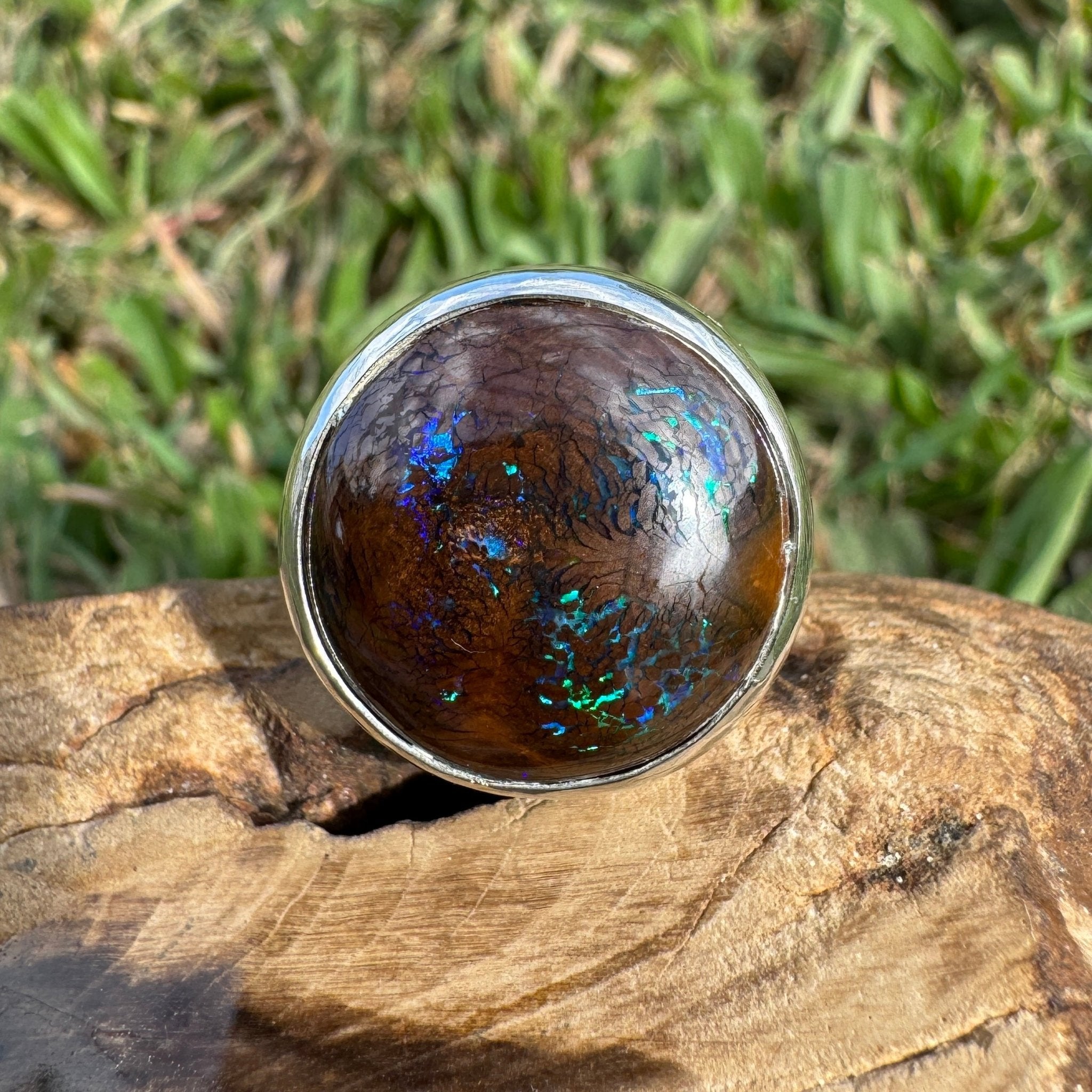 Whitsunday Tidefire ~ 11.1ct Solid Queensland Boulder Opal 925 Sterling Silver Ring