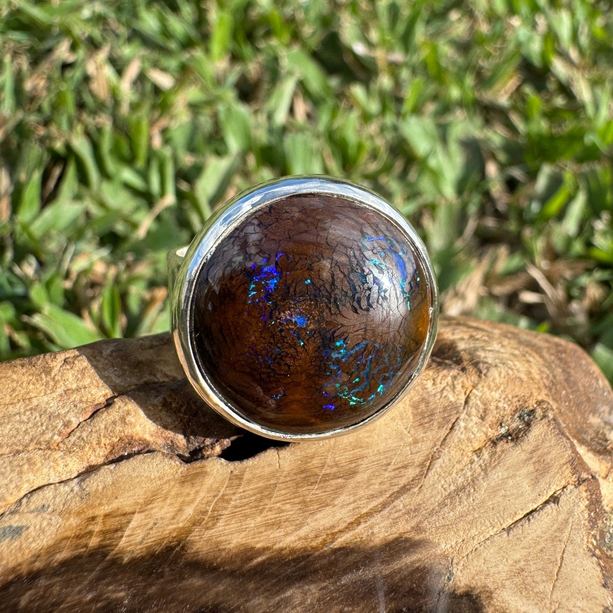 Whitsunday Tidefire ~ 11.1ct Solid Queensland Boulder Opal 925 Sterling Silver Ring