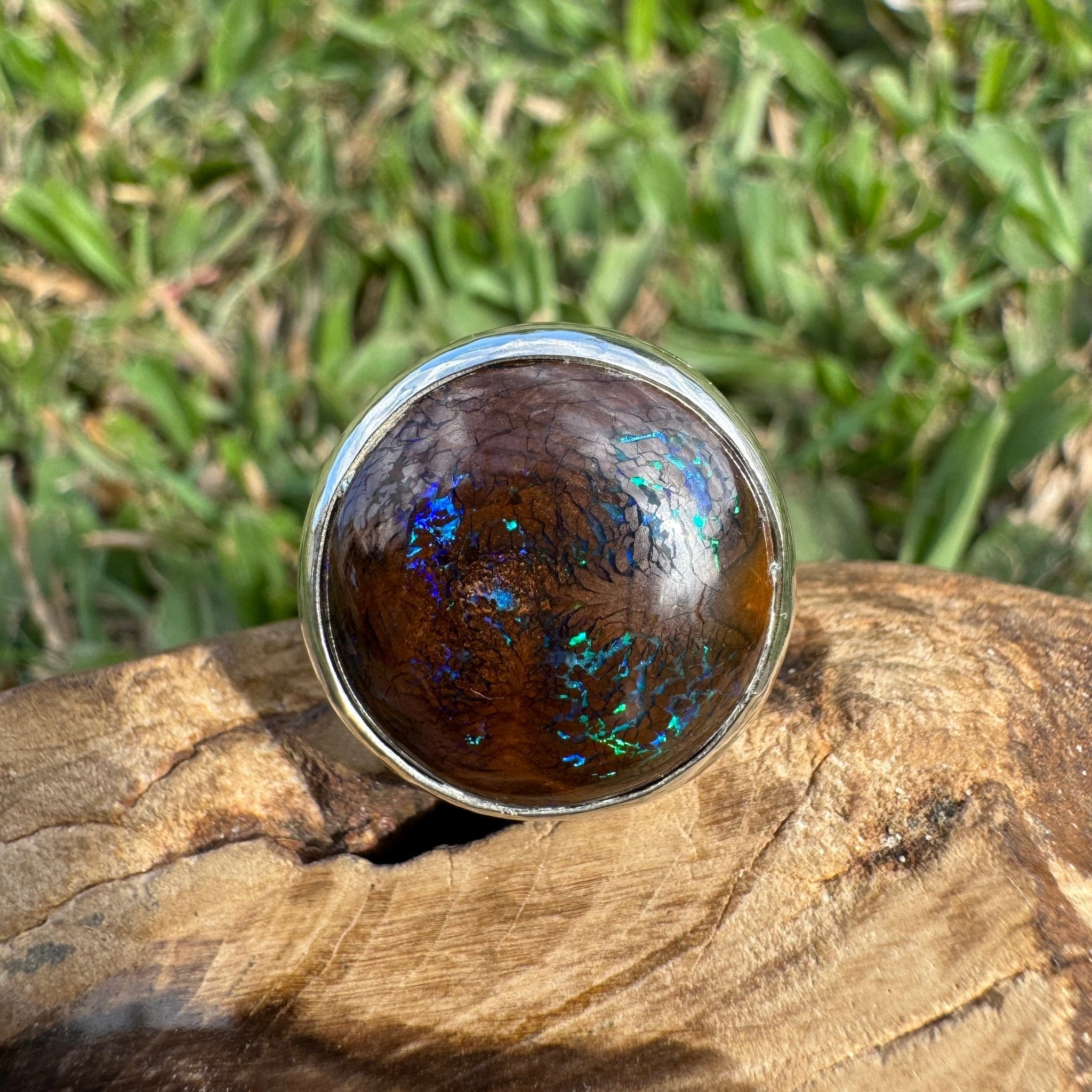 Whitsunday Tidefire ~ 11.1ct Solid Queensland Boulder Opal 925 Sterling Silver Ring