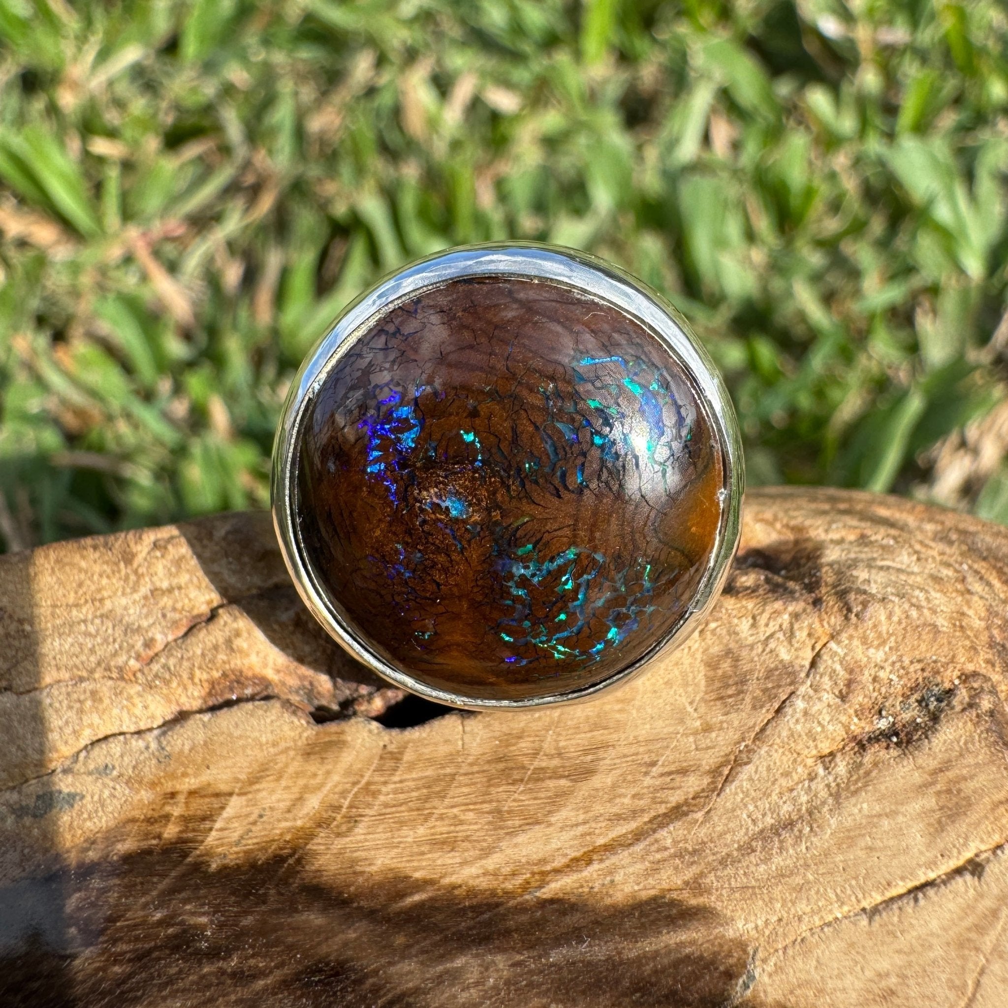 Whitsunday Tidefire ~ 11.1ct Solid Queensland Boulder Opal 925 Sterling Silver Ring
