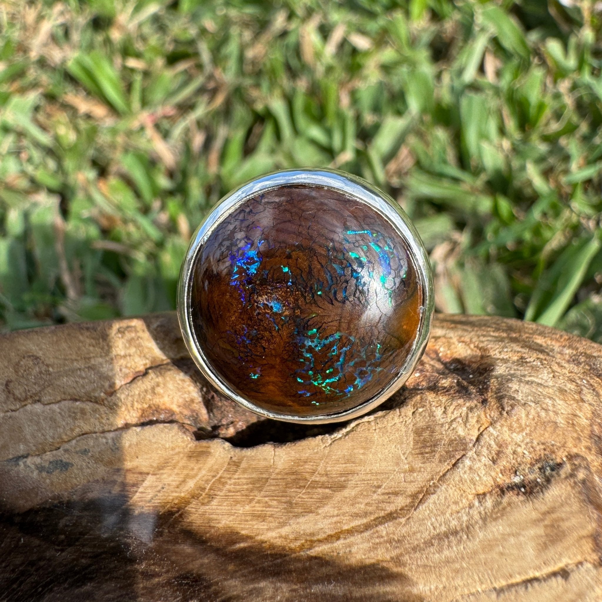 Whitsunday Tidefire ~ 11.1ct Solid Queensland Boulder Opal 925 Sterling Silver Ring