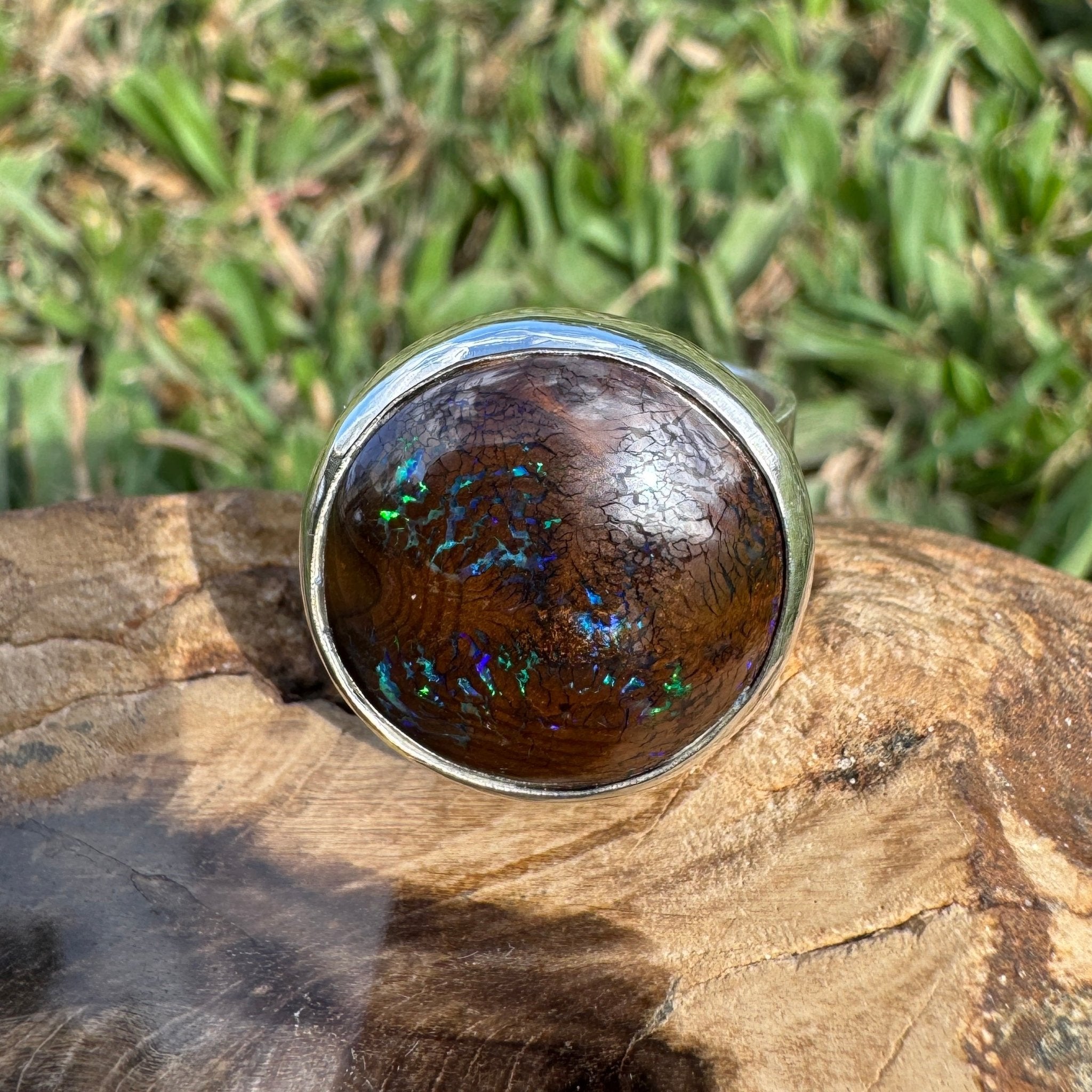 Whitsunday Tidefire ~ 11.1ct Solid Queensland Boulder Opal 925 Sterling Silver Ring