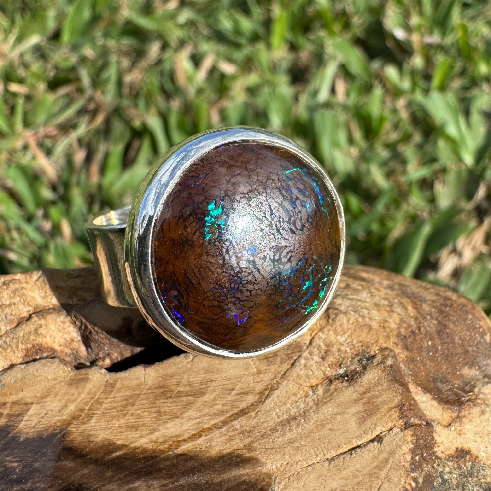 Whitsunday Tidefire ~ 11.1ct Solid Queensland Boulder Opal 925 Sterling Silver Ring