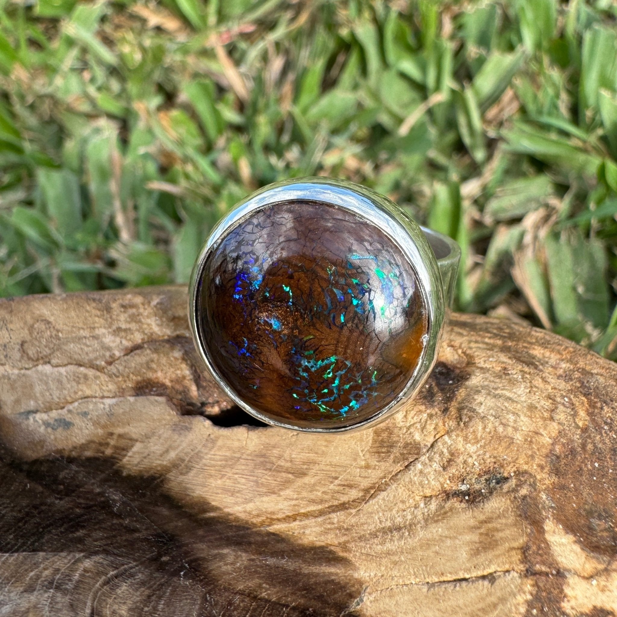 Whitsunday Tidefire ~ 11.1ct Solid Queensland Boulder Opal 925 Sterling Silver Ring
