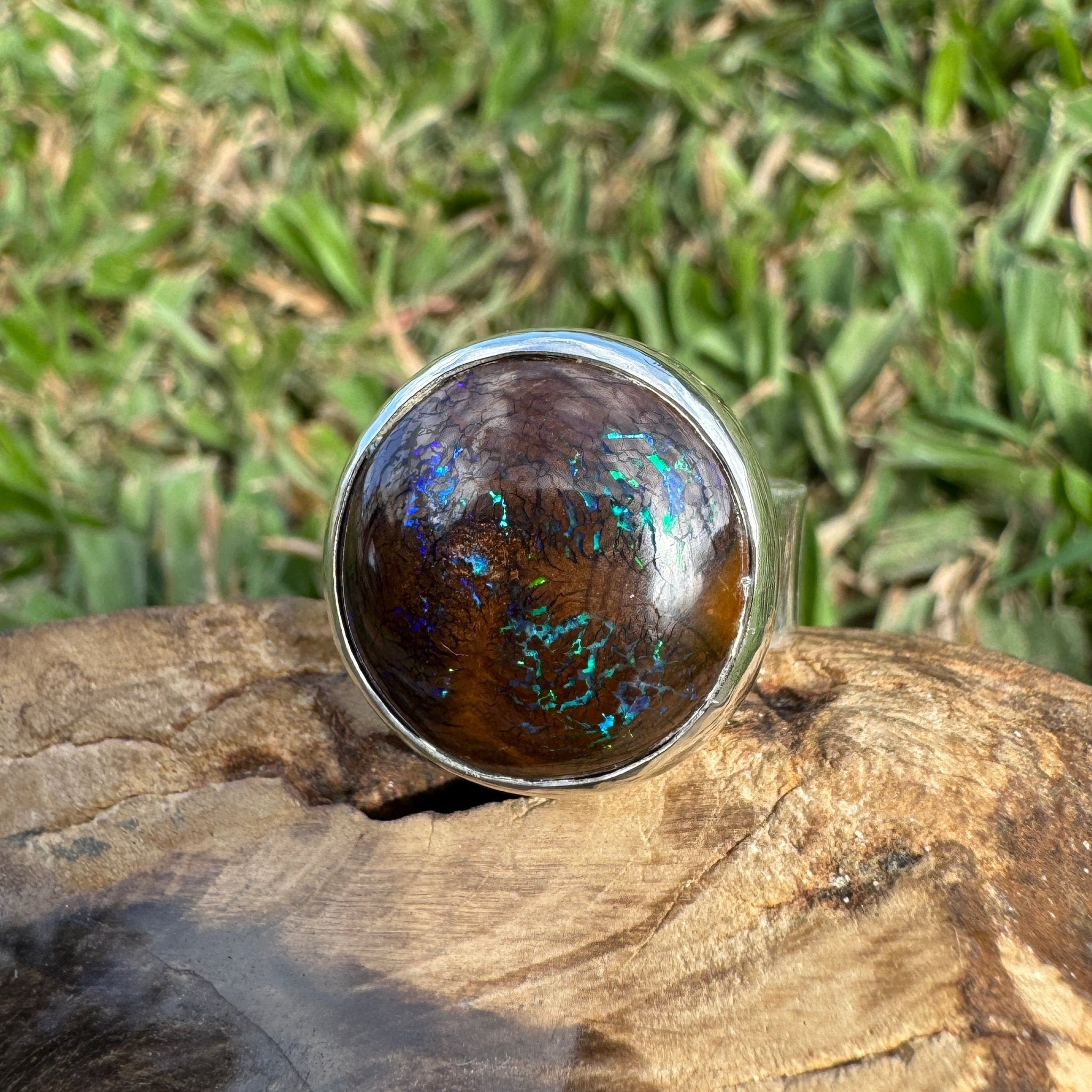 Whitsunday Tidefire ~ 11.1ct Solid Queensland Boulder Opal 925 Sterling Silver Ring