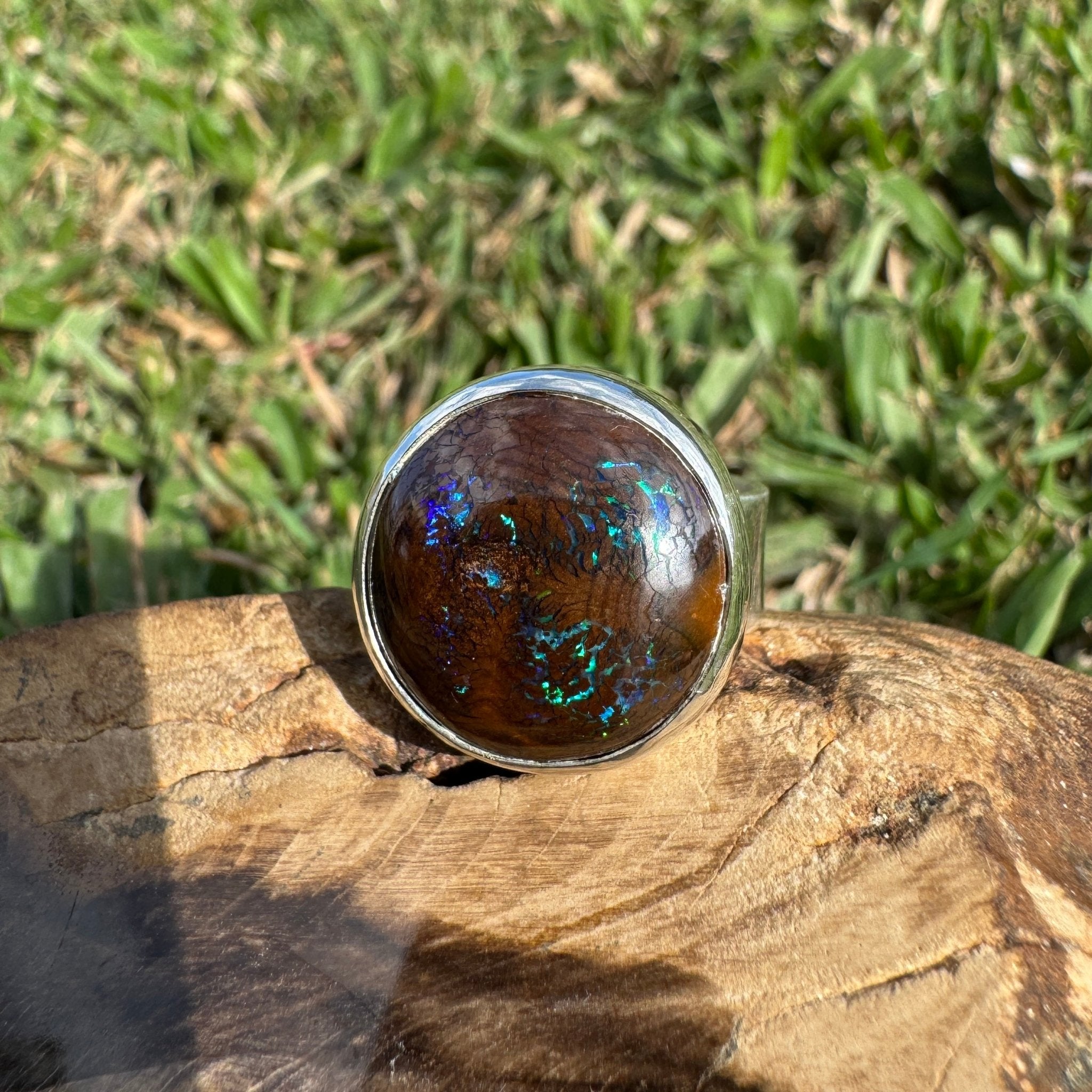 Whitsunday Tidefire ~ 11.1ct Solid Queensland Boulder Opal 925 Sterling Silver Ring