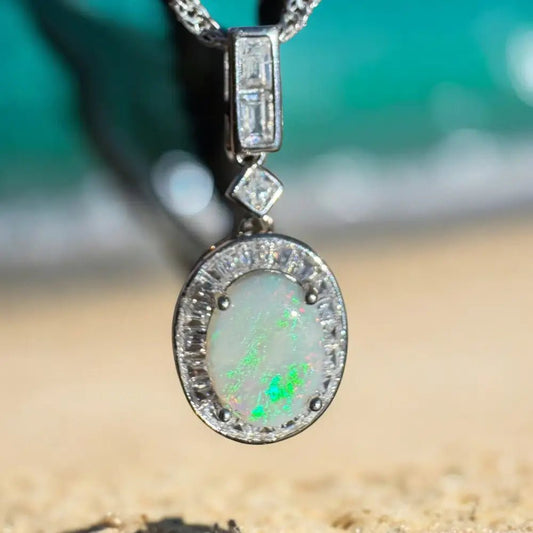 'Willow Essence' ~ Handcrafted 0.9ct Solid Coober Pedy Opal and Cubic Zirconia 925 Sterling Silver Pendant Necklace