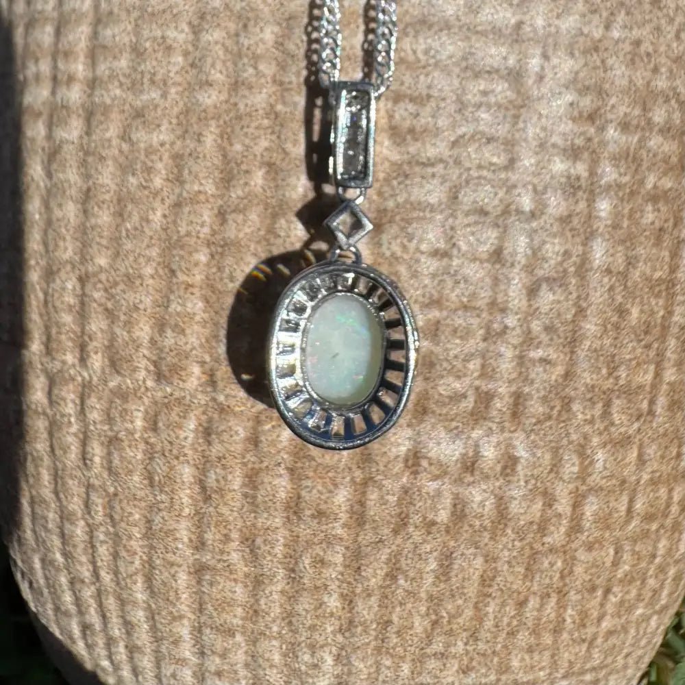 'Willow Essence' ~ Handcrafted 0.9ct Solid Coober Pedy Opal and Cubic Zirconia 925 Sterling Silver Pendant Necklace