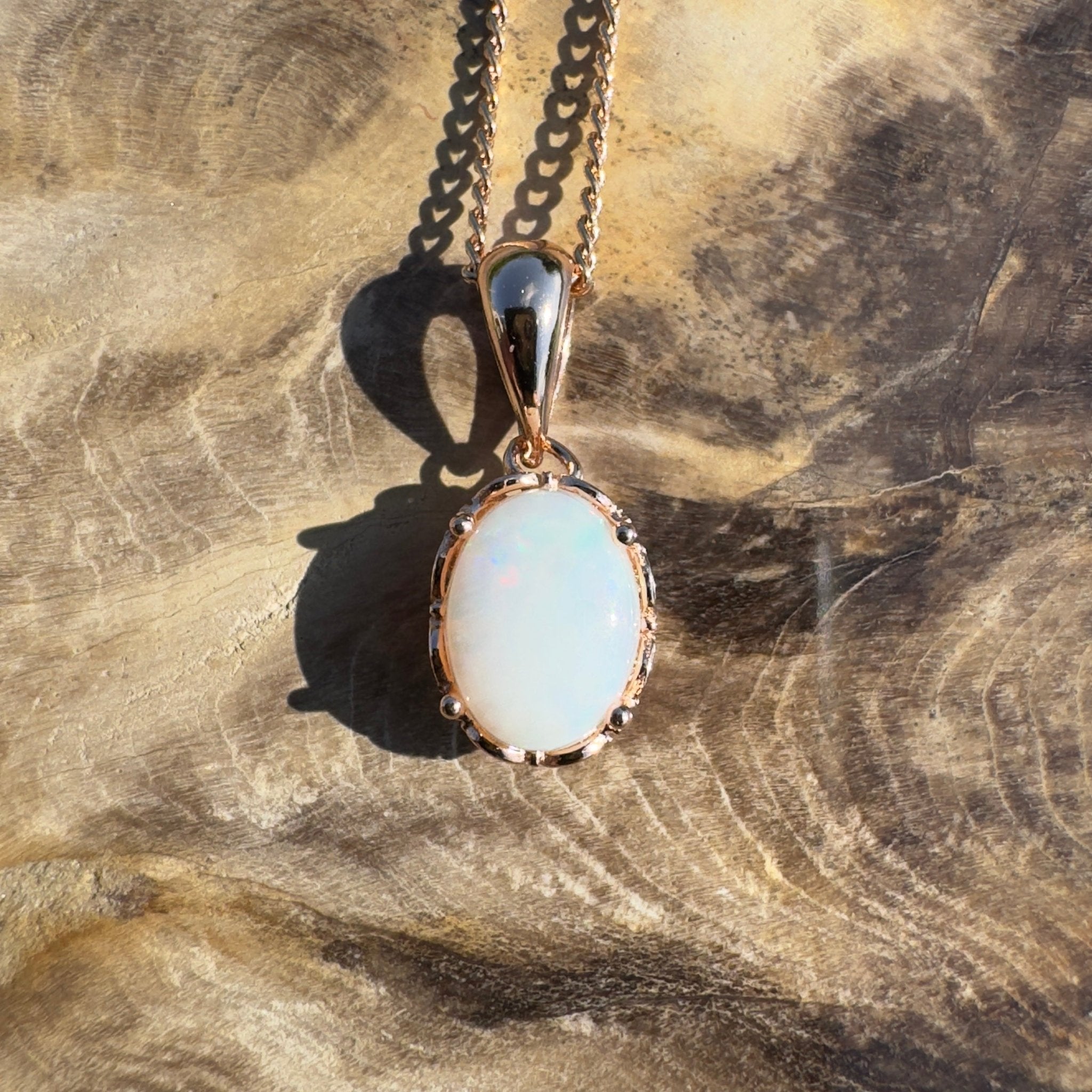 Wilpena Sky - 0.8ct Coober Pedy Opal Rose Gold Coated 925 Silver Pendant