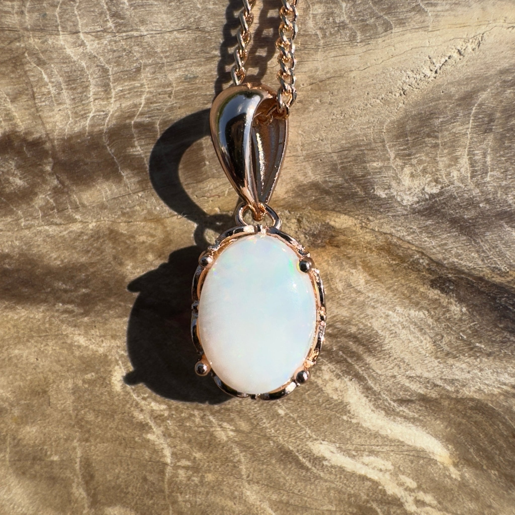Wilpena Sky - 0.8ct Coober Pedy Opal Rose Gold Coated 925 Silver Pendant