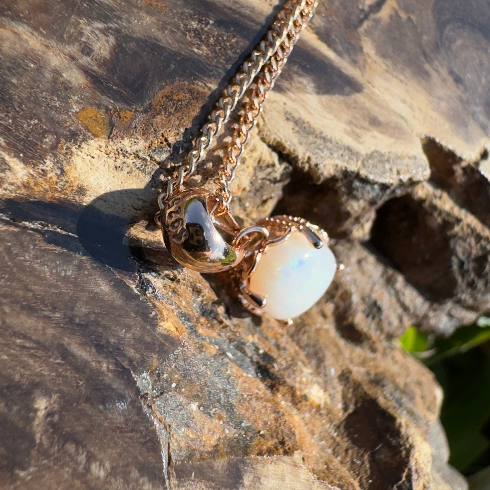 Wilpena Sky - 0.8ct Coober Pedy Opal Rose Gold Coated 925 Silver Pendant