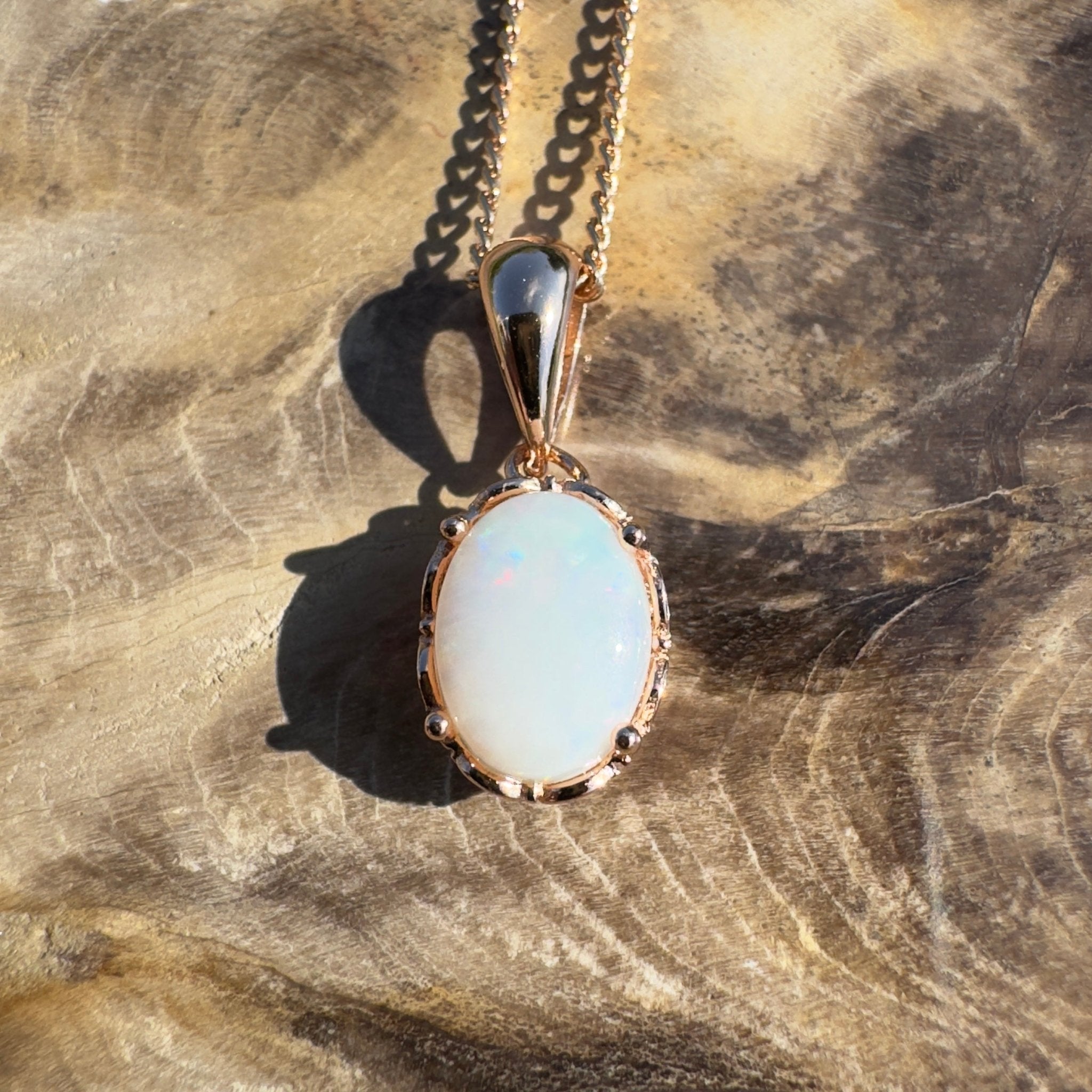 Wilpena Sky - 0.8ct Coober Pedy Opal Rose Gold Coated 925 Silver Pendant