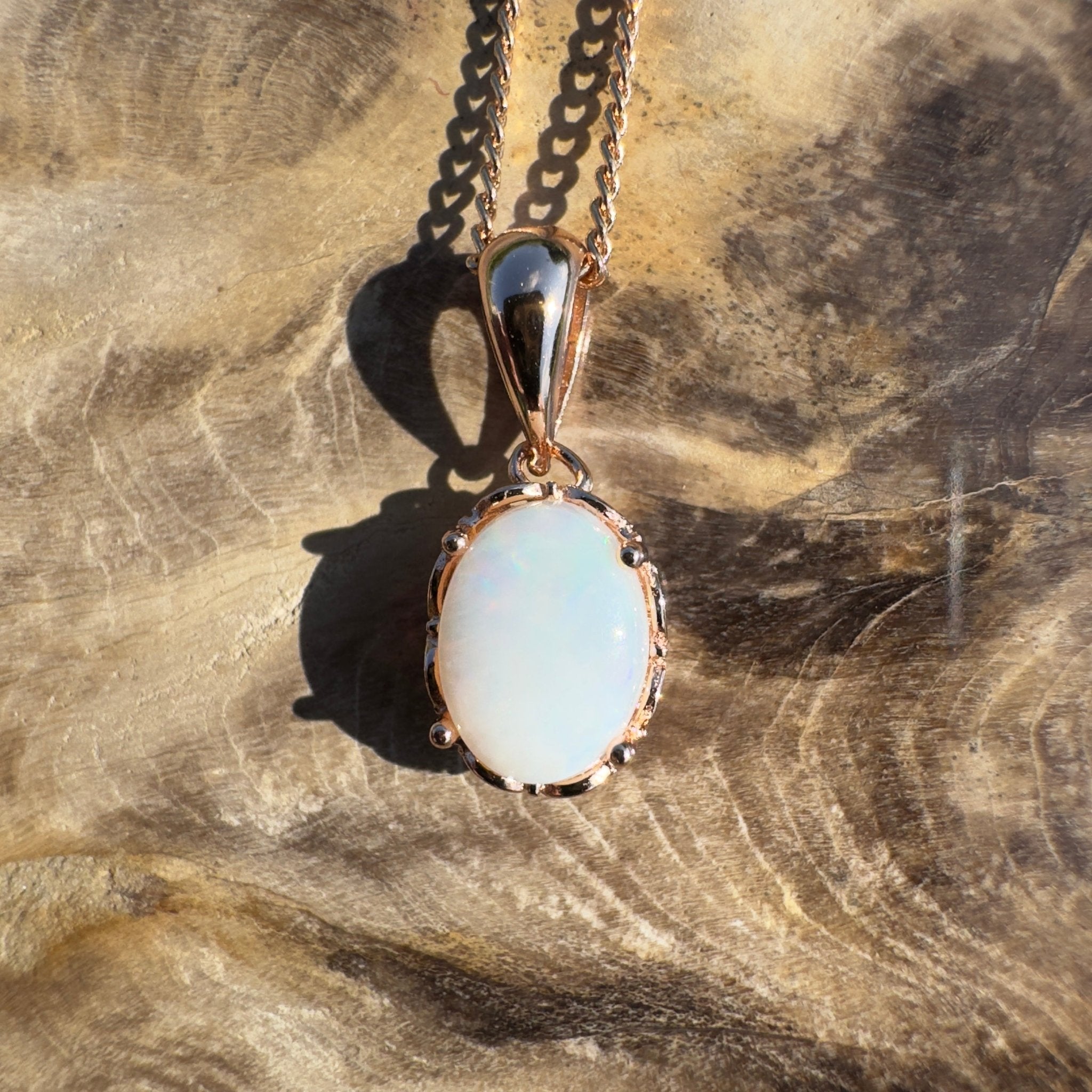 Wilpena Sky - 0.8ct Coober Pedy Opal Rose Gold Coated 925 Silver Pendant