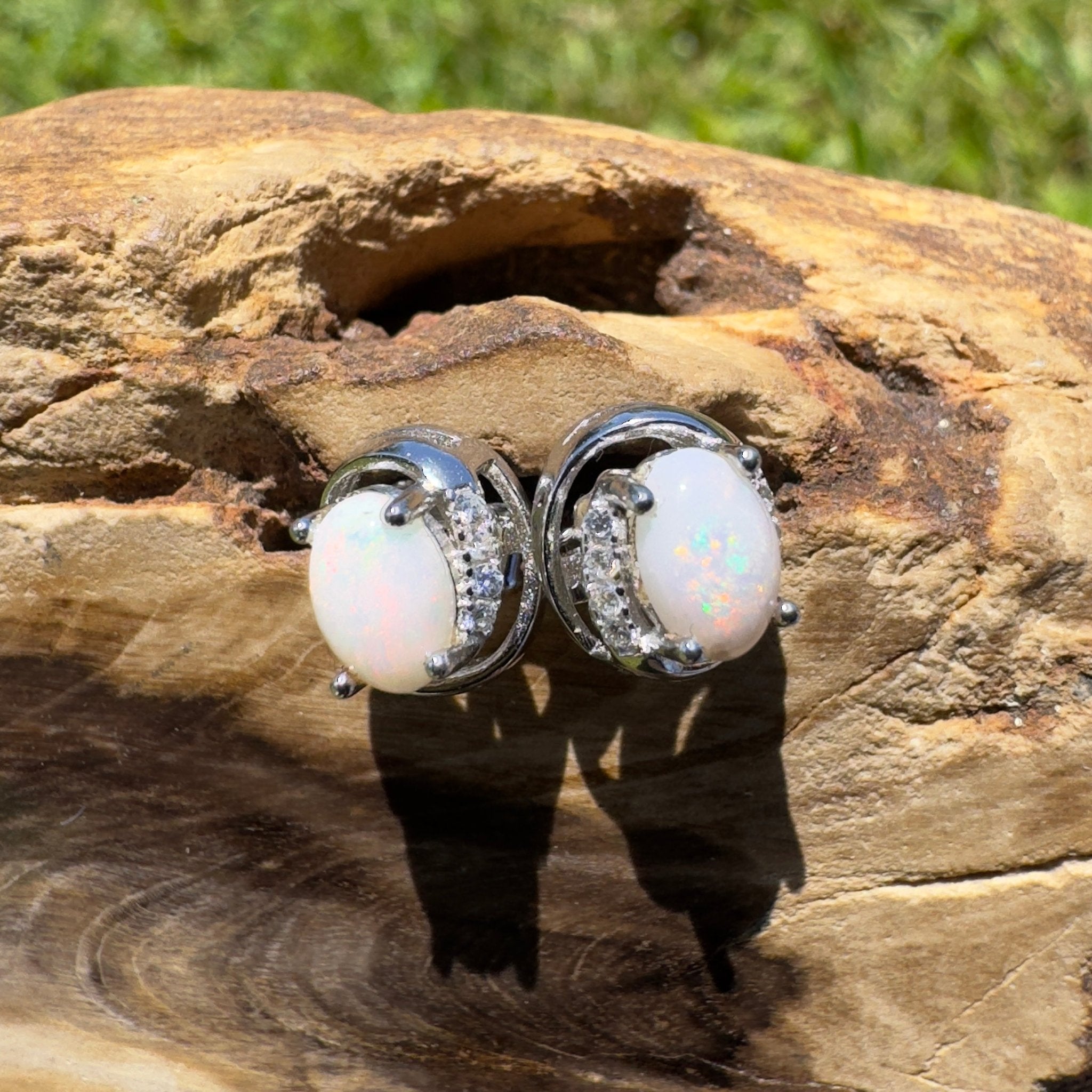 Wilson Prom Glitter - 0.6ct Coober Pedy Opal 925 Silver Earrings