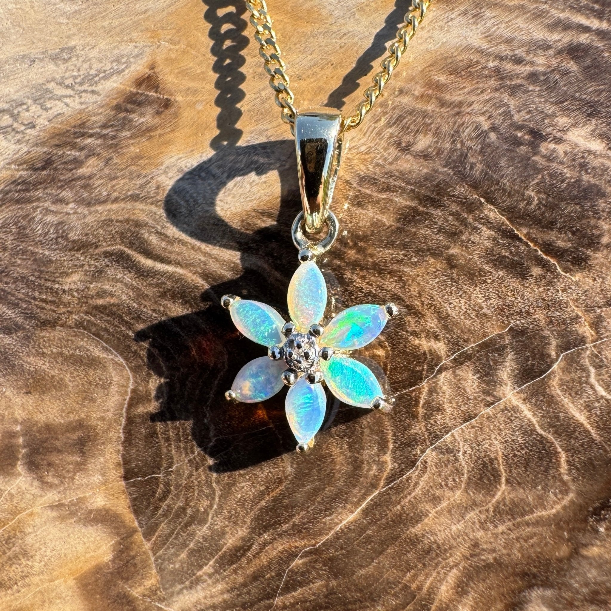 Wilsons Prom Wave ~ 9ct Solid Gold 0.3ct Coober Pedy Crystal Opal Pendant