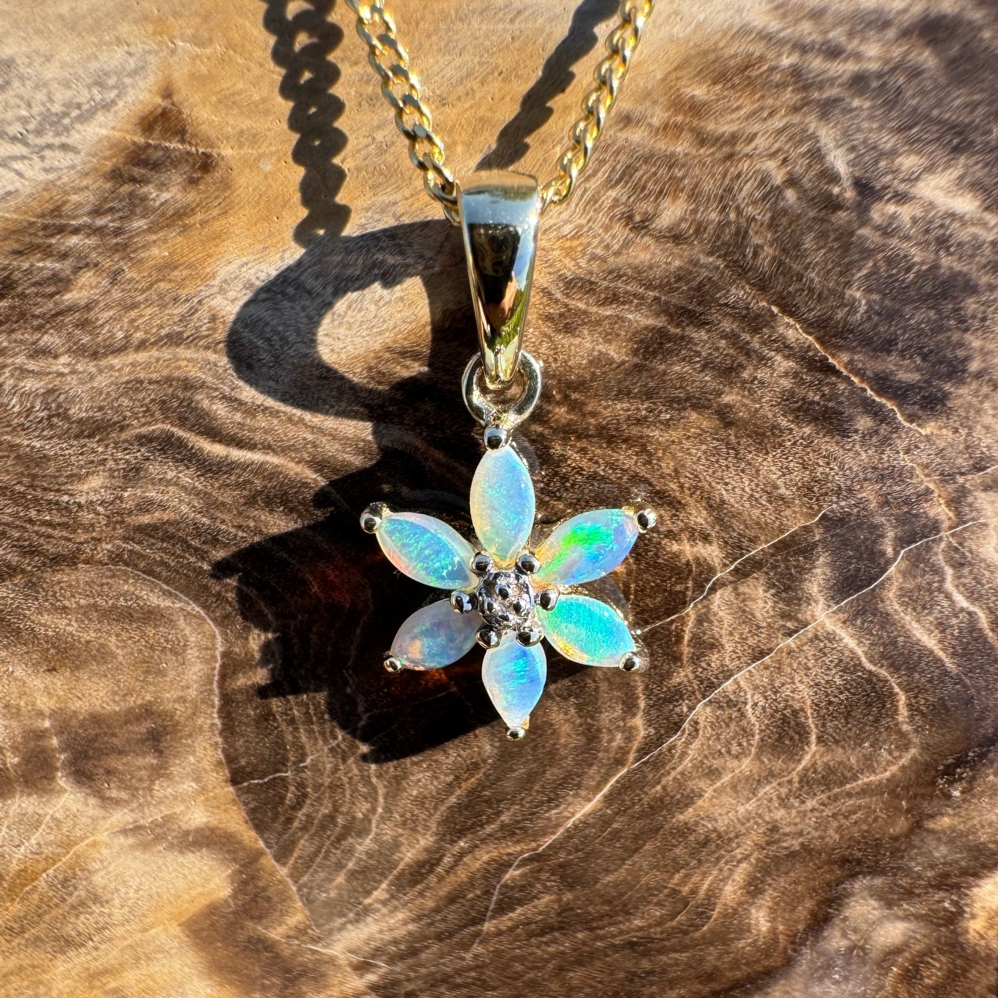 Wilsons Prom Wave ~ 9ct Solid Gold 0.3ct Coober Pedy Crystal Opal Pendant