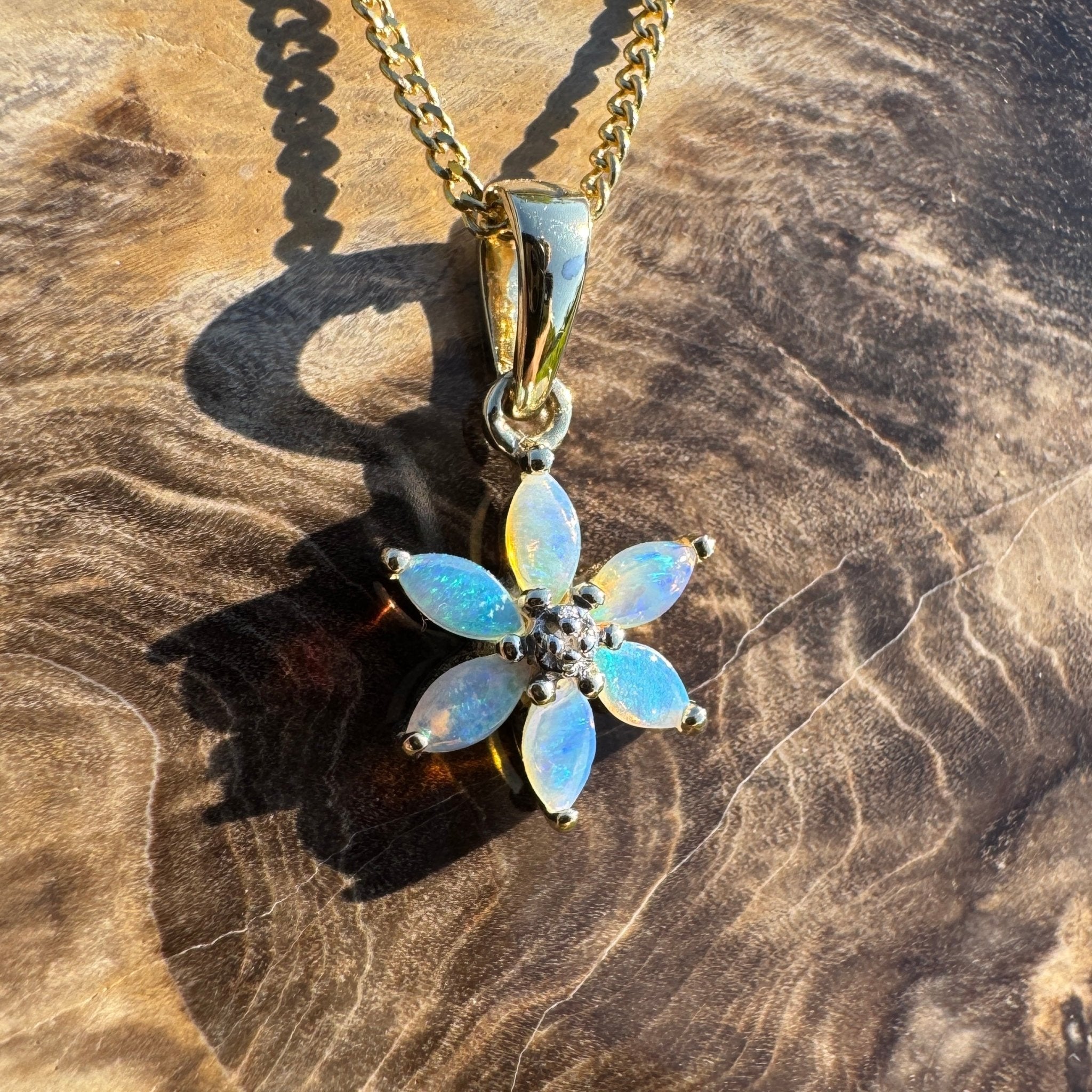 Wilsons Prom Wave ~ 9ct Solid Gold 0.3ct Coober Pedy Crystal Opal Pendant