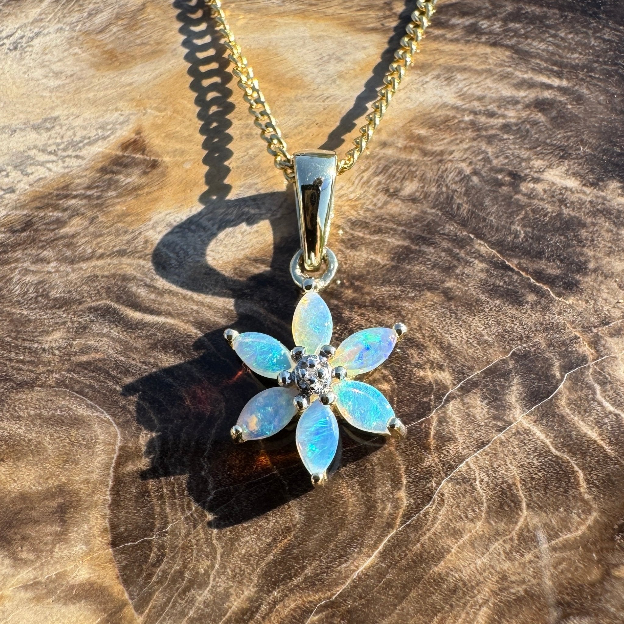 Wilsons Prom Wave ~ 9ct Solid Gold 0.3ct Coober Pedy Crystal Opal Pendant