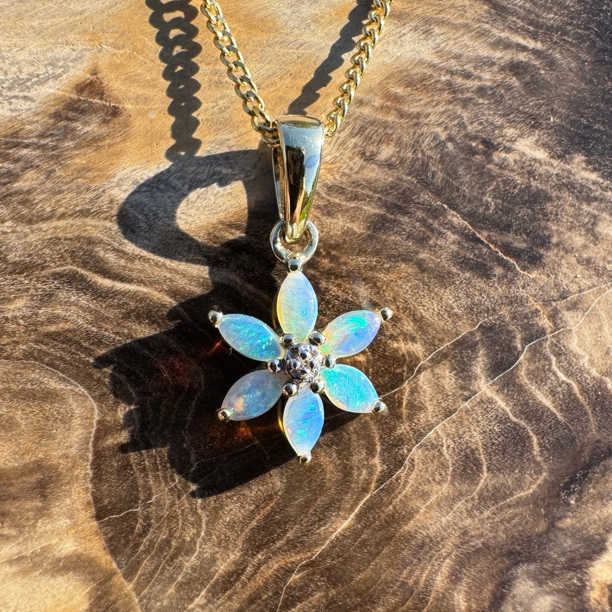 Wilsons Prom Wave ~ 9ct Solid Gold 0.3ct Coober Pedy Crystal Opal Pendant