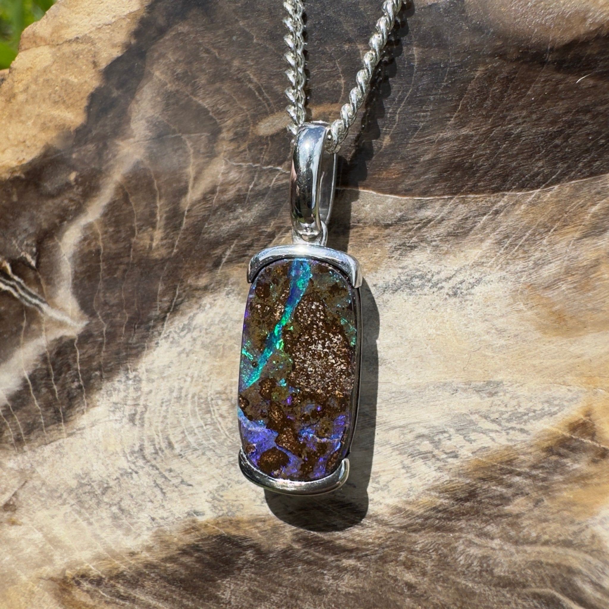 Winton Wildfire ~ Queensland Boulder Opal 925 Sterling Silver Pendant Necklace