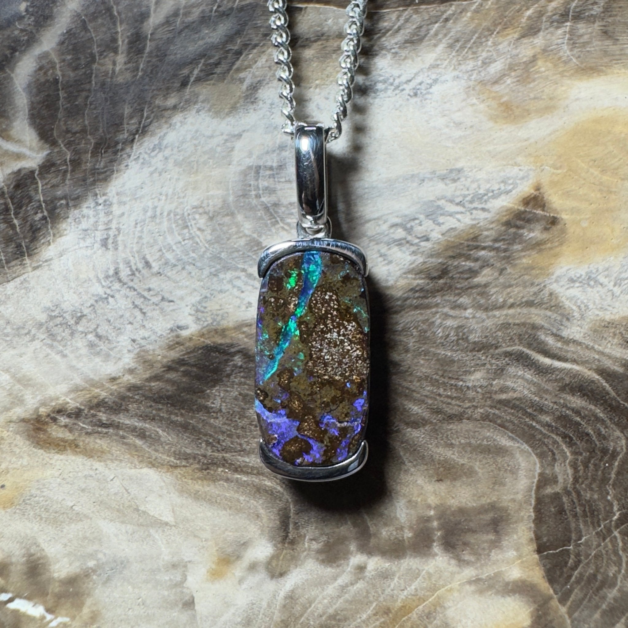 Winton Wildfire ~ Queensland Boulder Opal 925 Sterling Silver Pendant Necklace