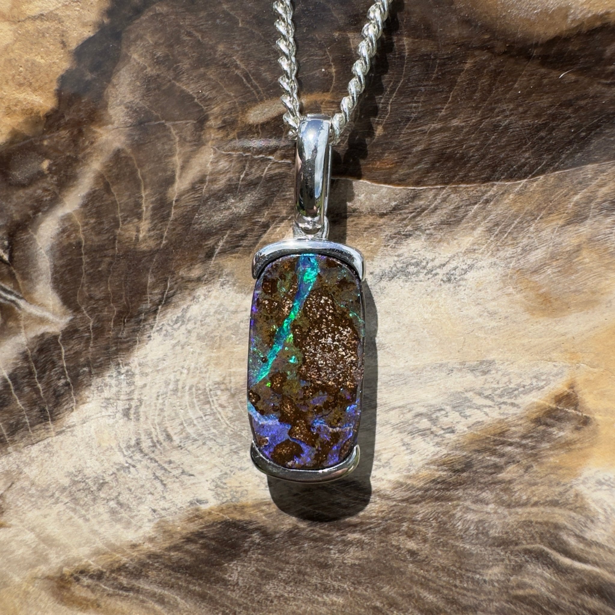 Winton Wildfire ~ Queensland Boulder Opal 925 Sterling Silver Pendant Necklace