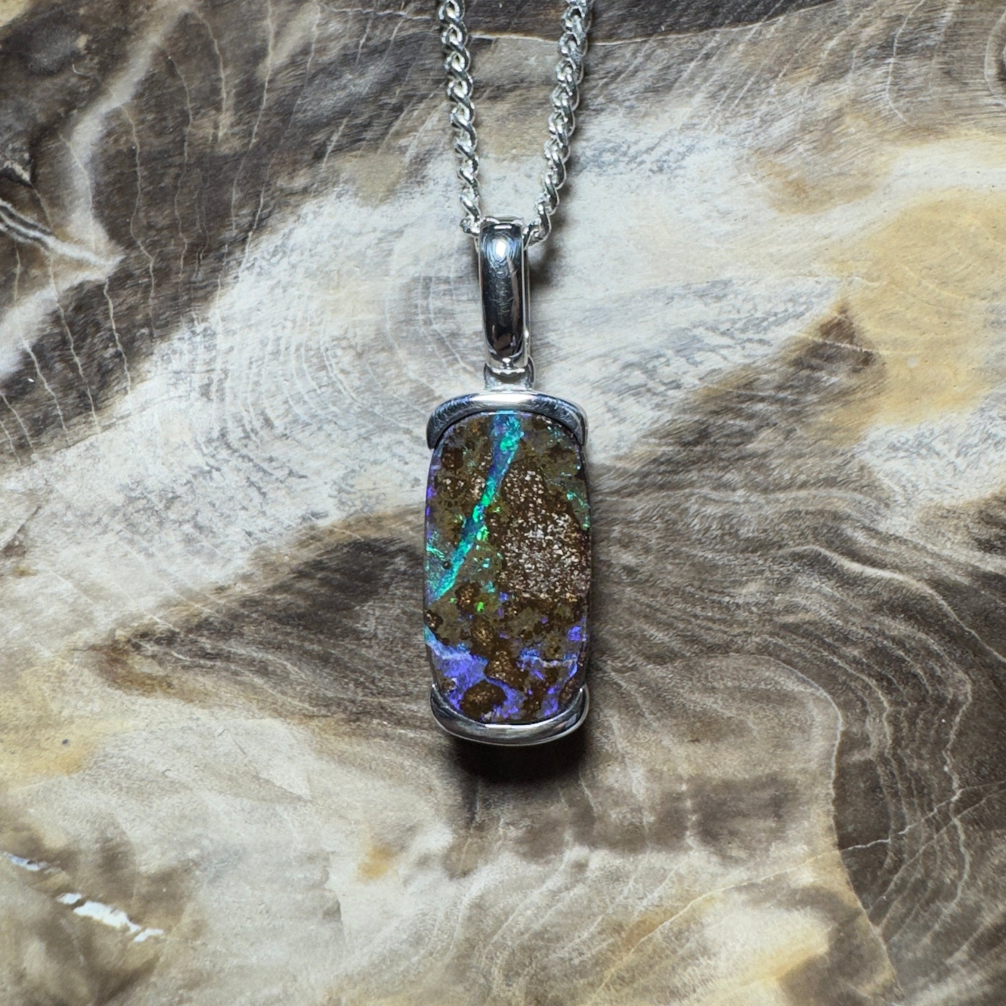 Winton Wildfire ~ Queensland Boulder Opal 925 Sterling Silver Pendant Necklace