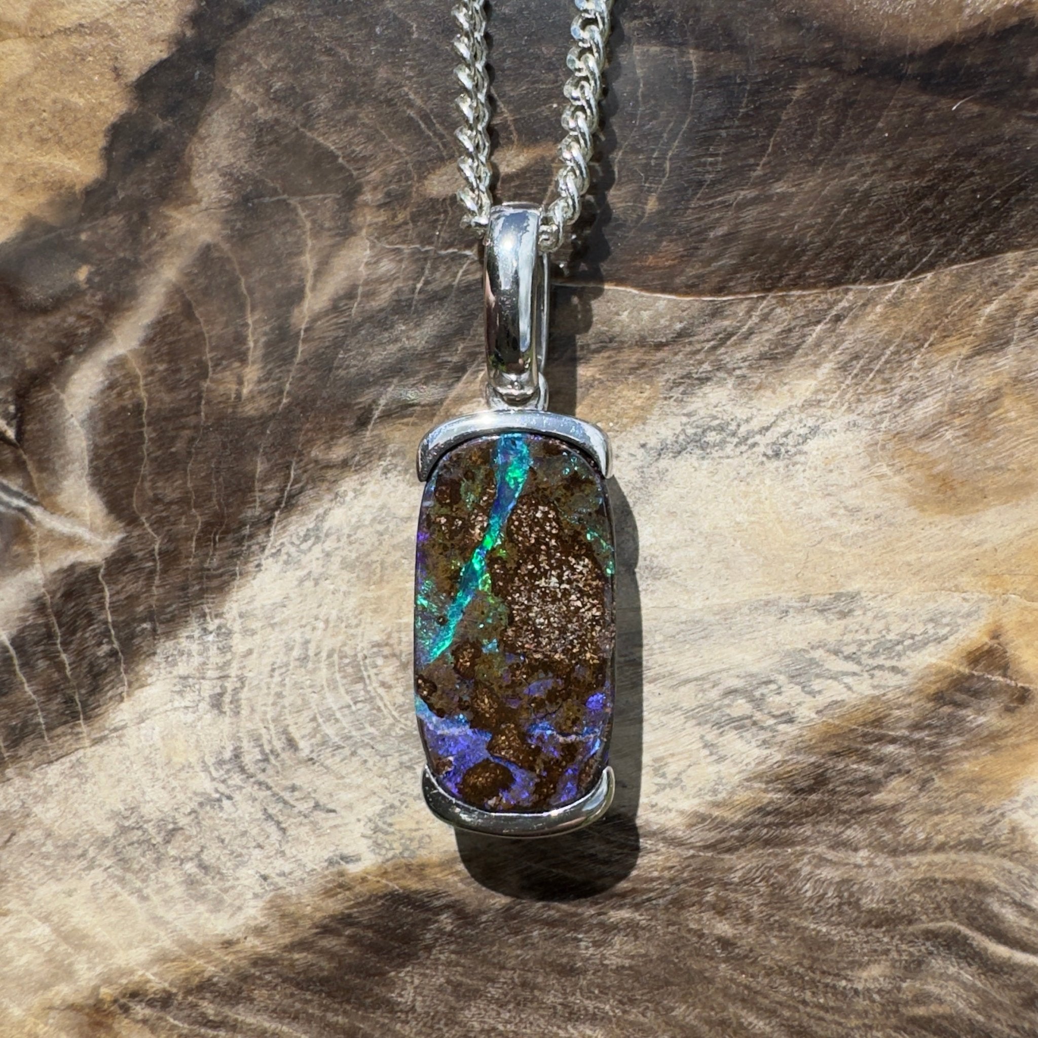 Winton Wildfire ~ Queensland Boulder Opal 925 Sterling Silver Pendant Necklace