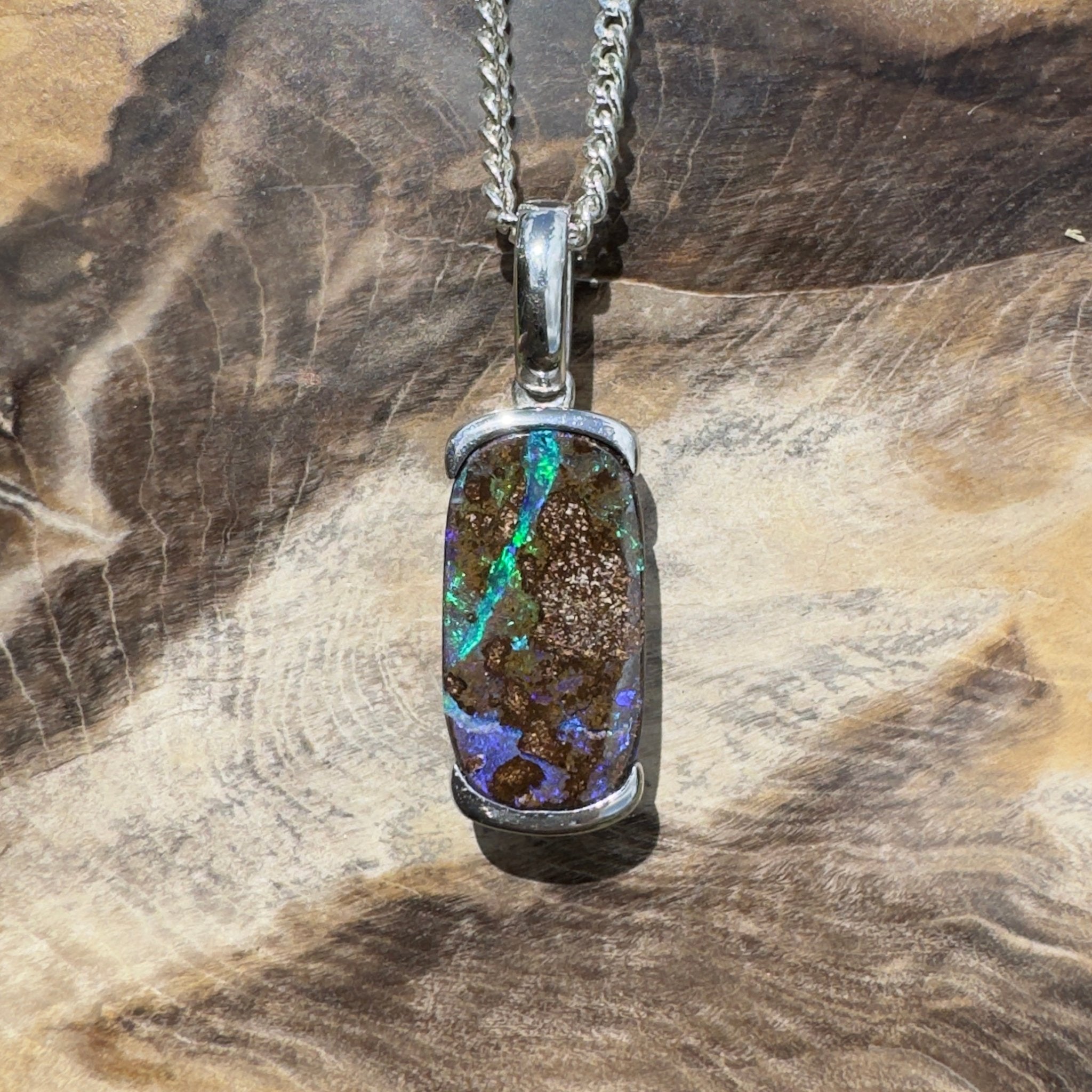 Winton Wildfire ~ Queensland Boulder Opal 925 Sterling Silver Pendant Necklace