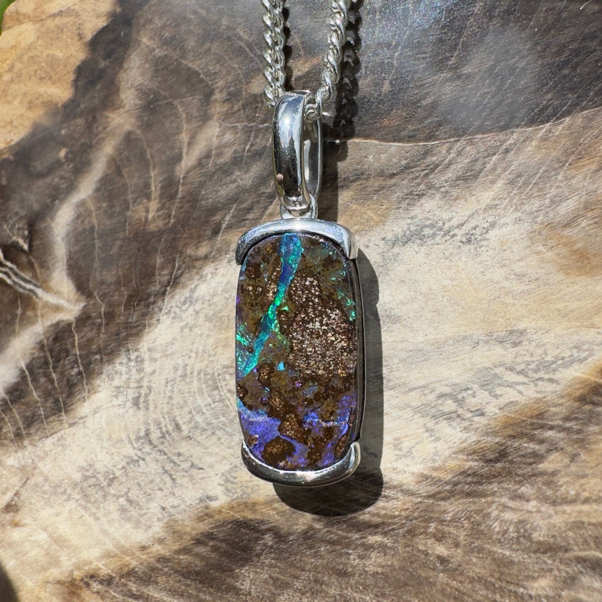 Winton Wildfire ~ Queensland Boulder Opal 925 Sterling Silver Pendant Necklace