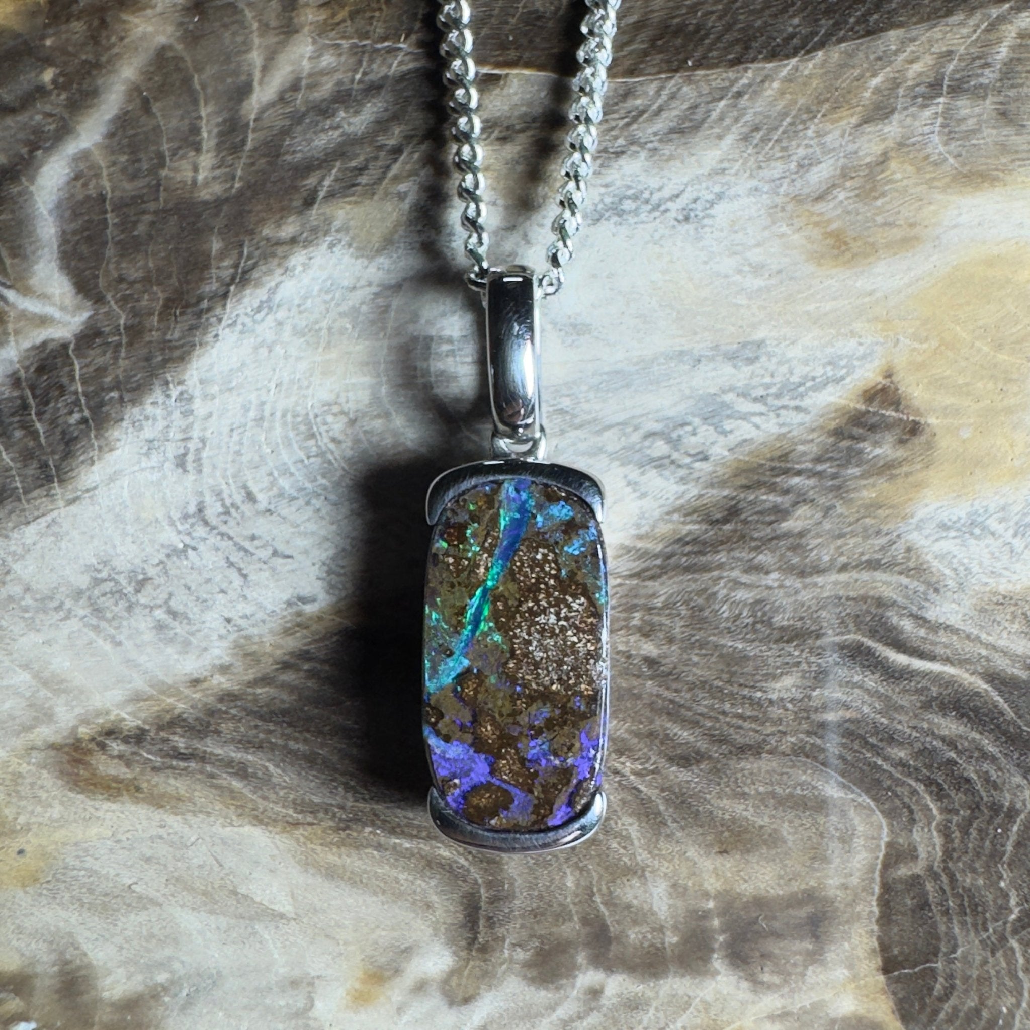 Winton Wildfire ~ Queensland Boulder Opal 925 Sterling Silver Pendant Necklace