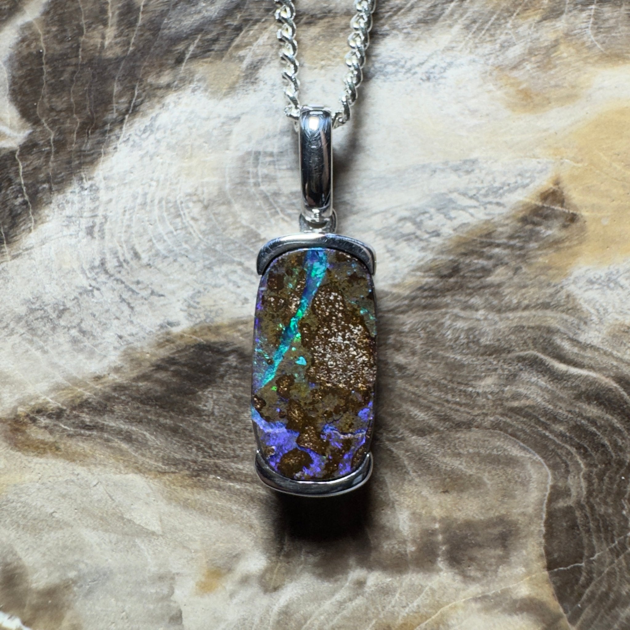 Winton Wildfire ~ Queensland Boulder Opal 925 Sterling Silver Pendant Necklace