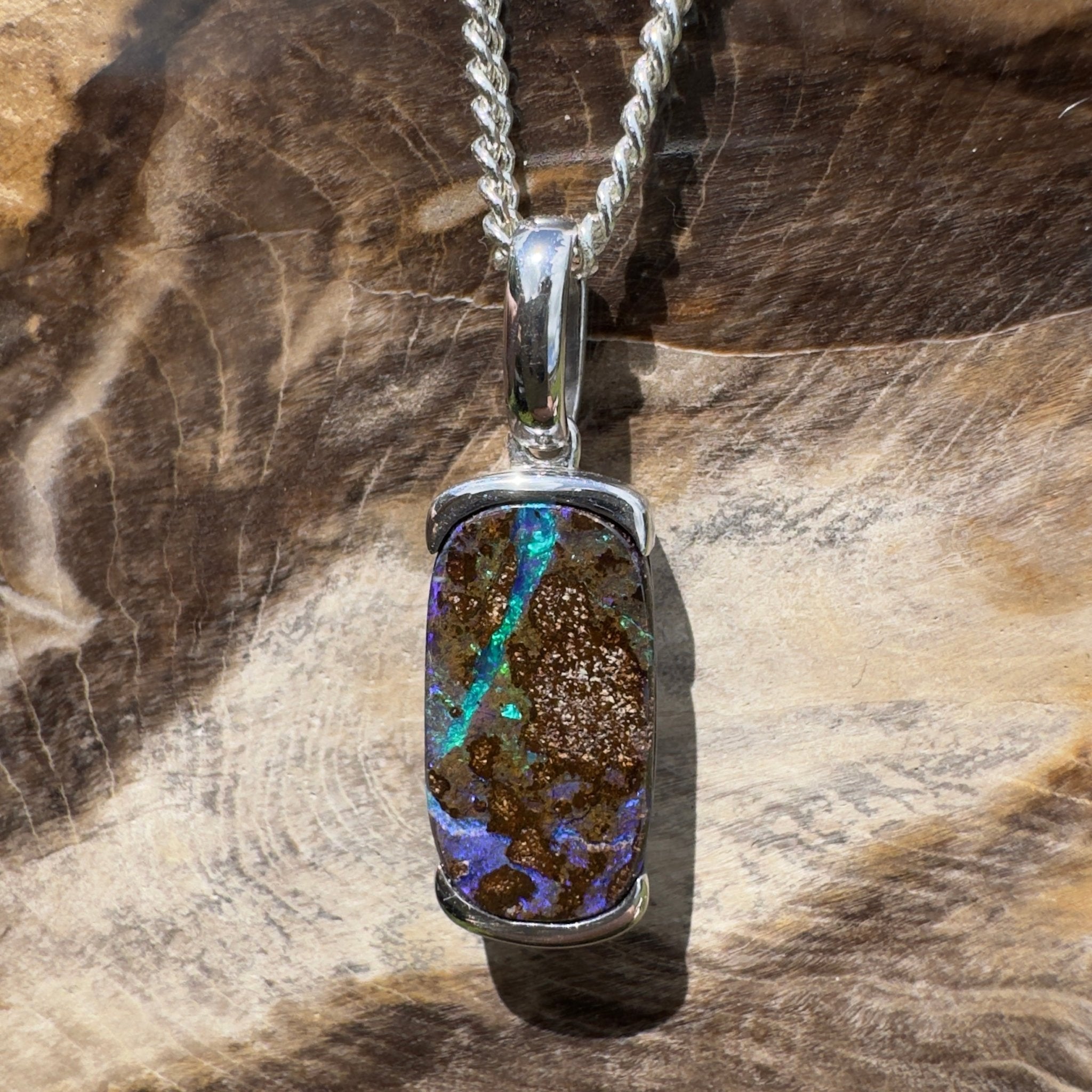 Winton Wildfire ~ Queensland Boulder Opal 925 Sterling Silver Pendant Necklace