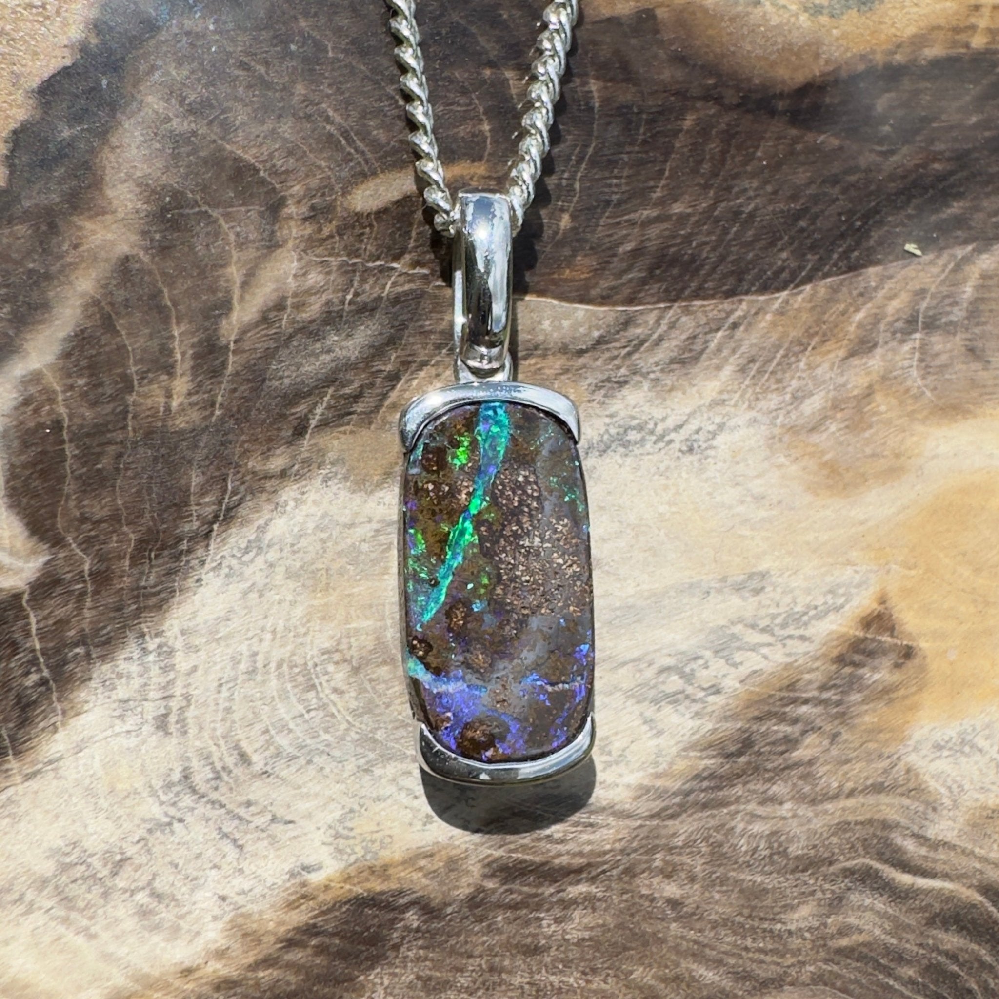 Winton Wildfire ~ Queensland Boulder Opal 925 Sterling Silver Pendant Necklace