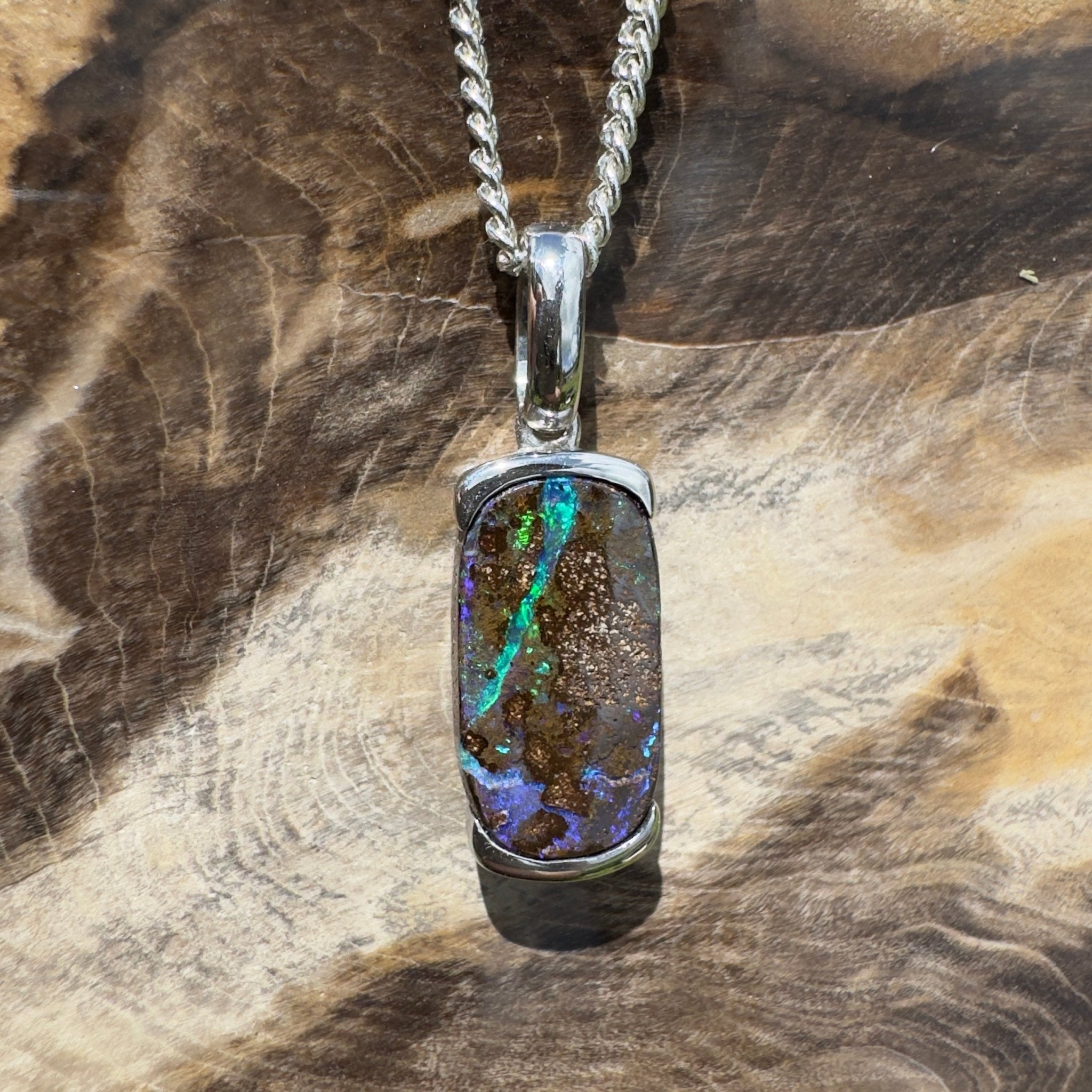 Winton Wildfire ~ Queensland Boulder Opal 925 Sterling Silver Pendant Necklace