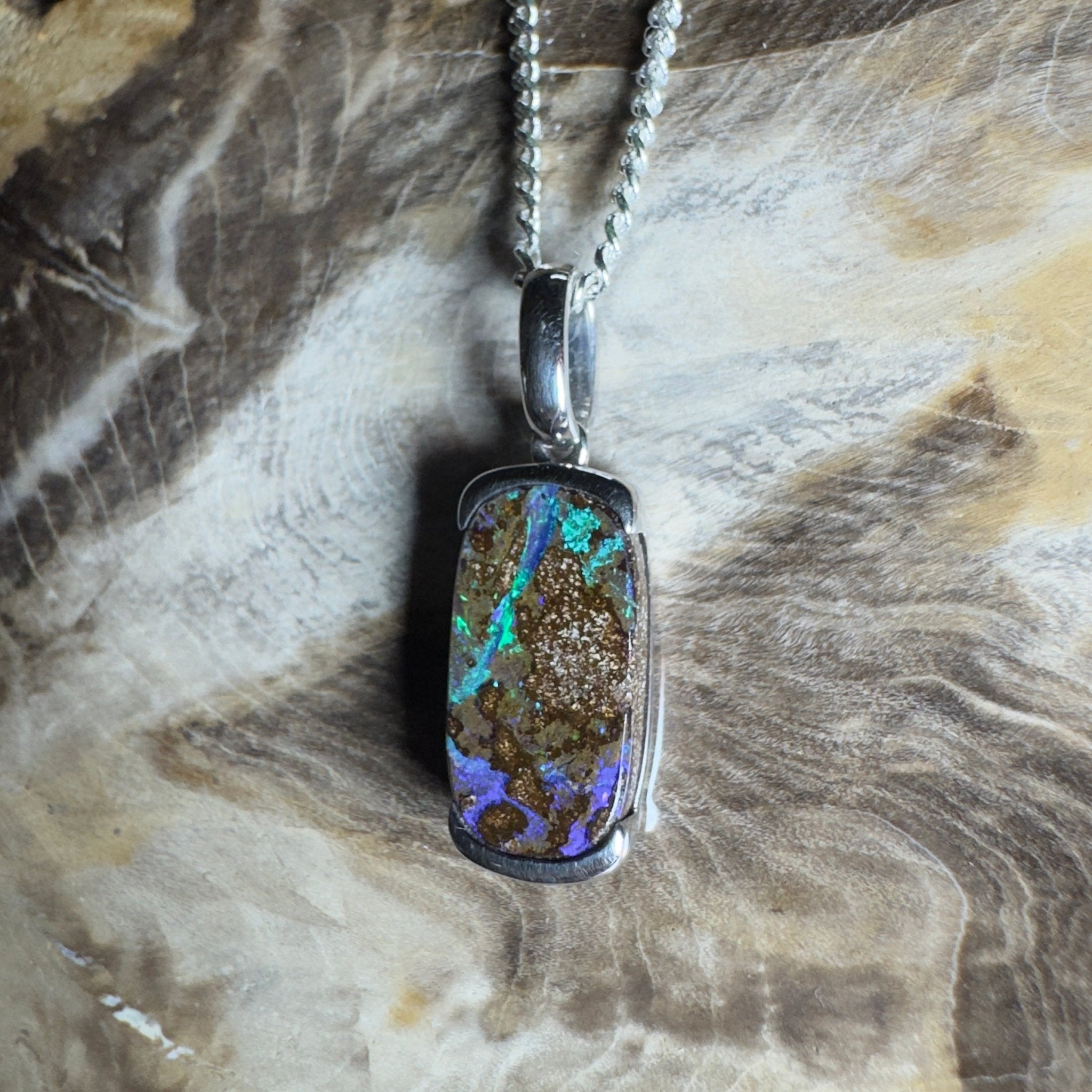 Winton Wildfire ~ Queensland Boulder Opal 925 Sterling Silver Pendant Necklace