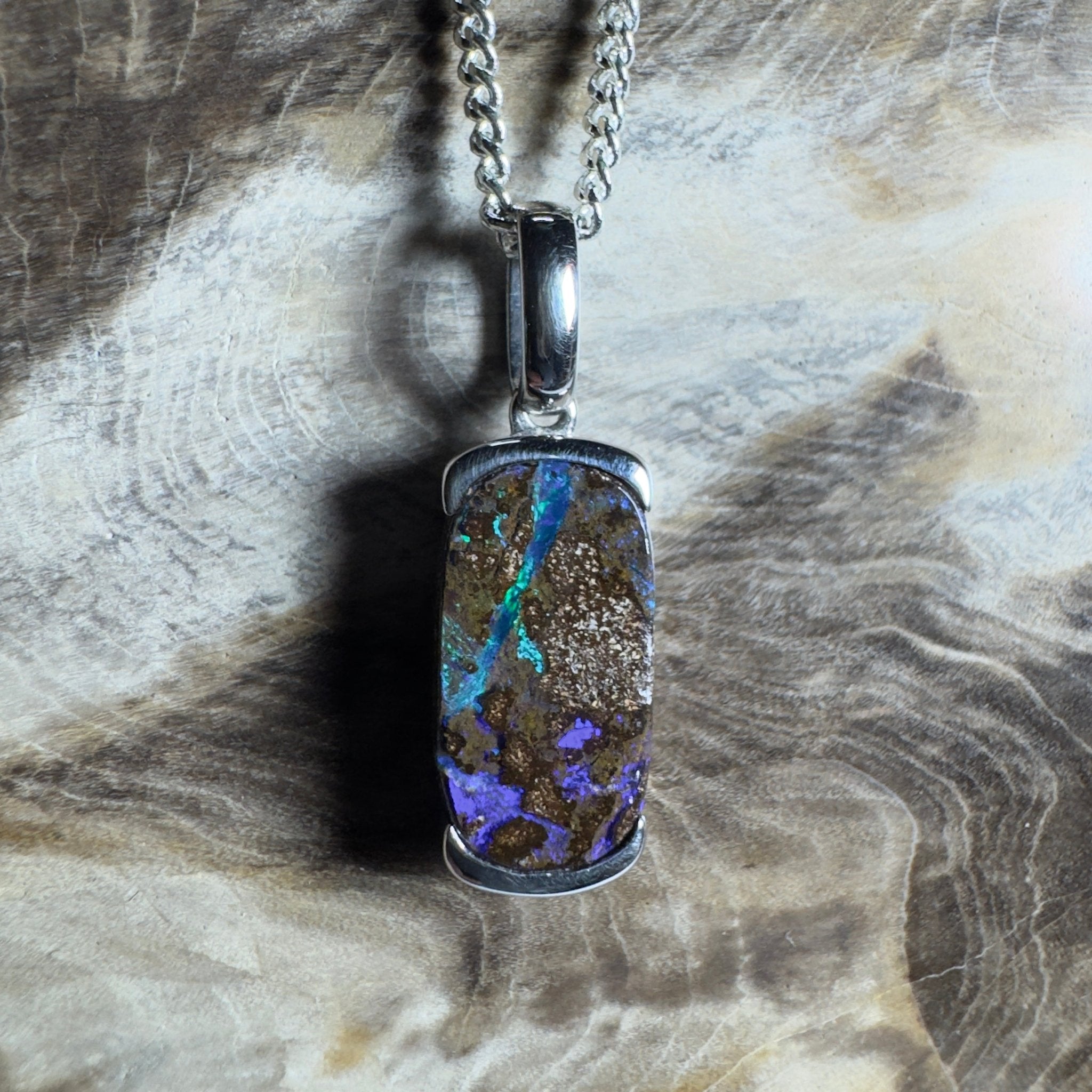 Winton Wildfire ~ Queensland Boulder Opal 925 Sterling Silver Pendant Necklace