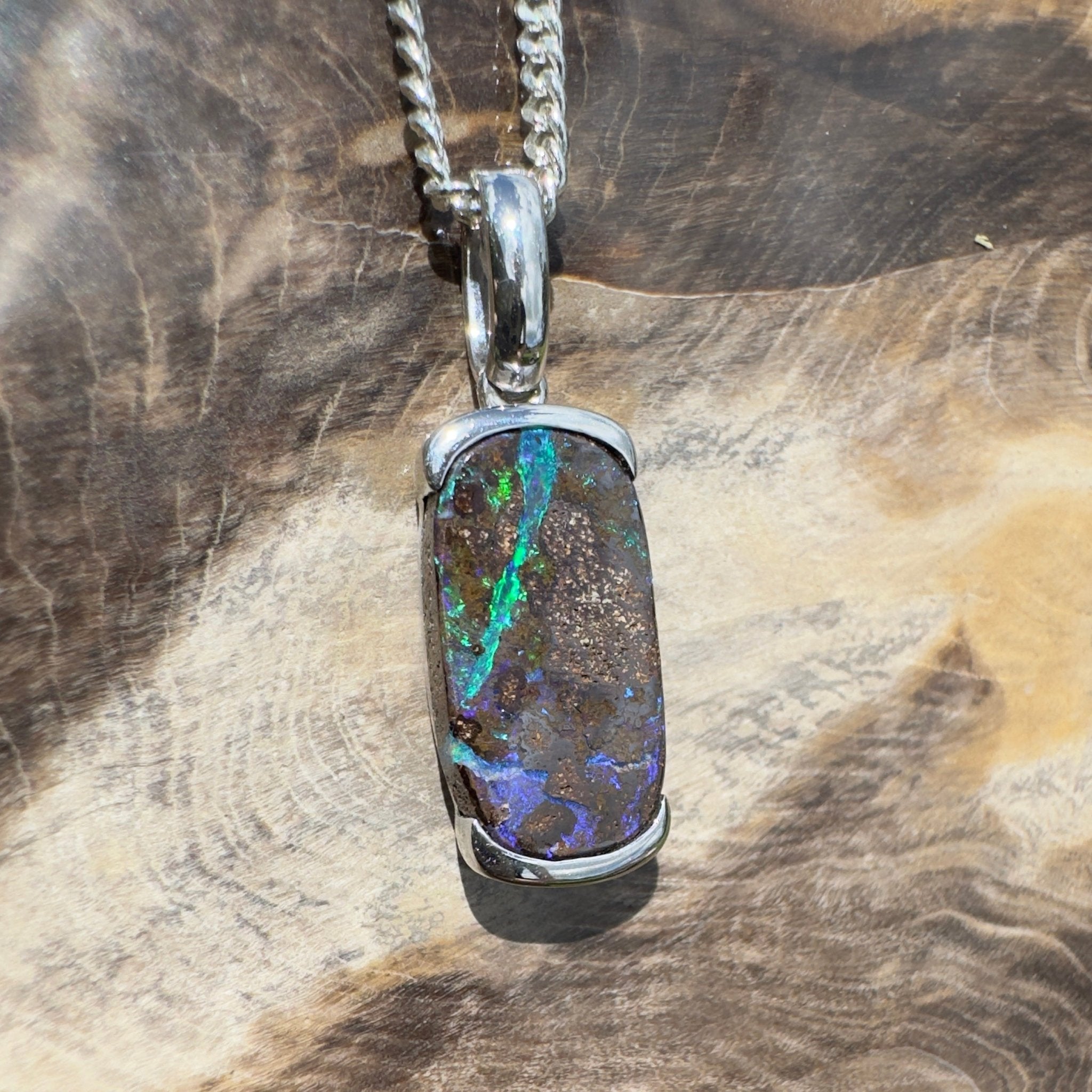 Winton Wildfire ~ Queensland Boulder Opal 925 Sterling Silver Pendant Necklace