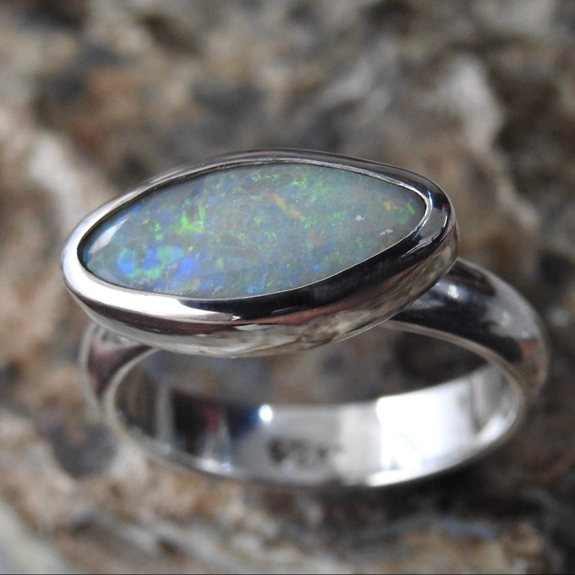 Wollemi Ember ~ 2.5ct Solid Lightning Ridge Black Opal 925 Silver Ring