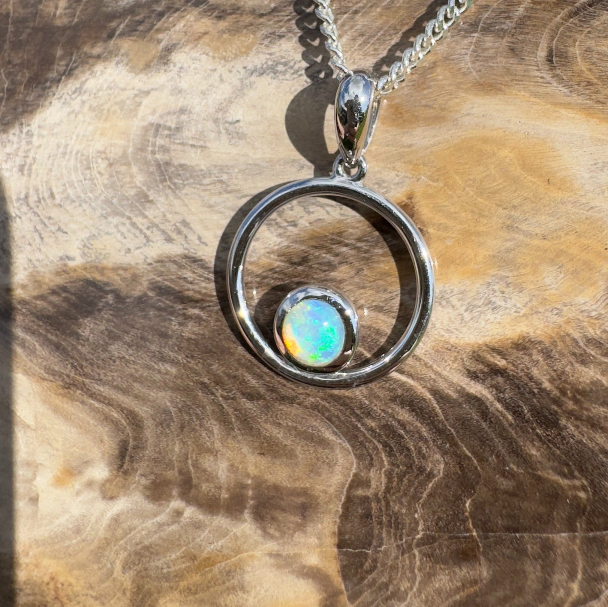 Wollemi Light ~ 0.5ct Solid Coober Pedy Crystal Opal 925 Sterling Silver Pendant Necklace