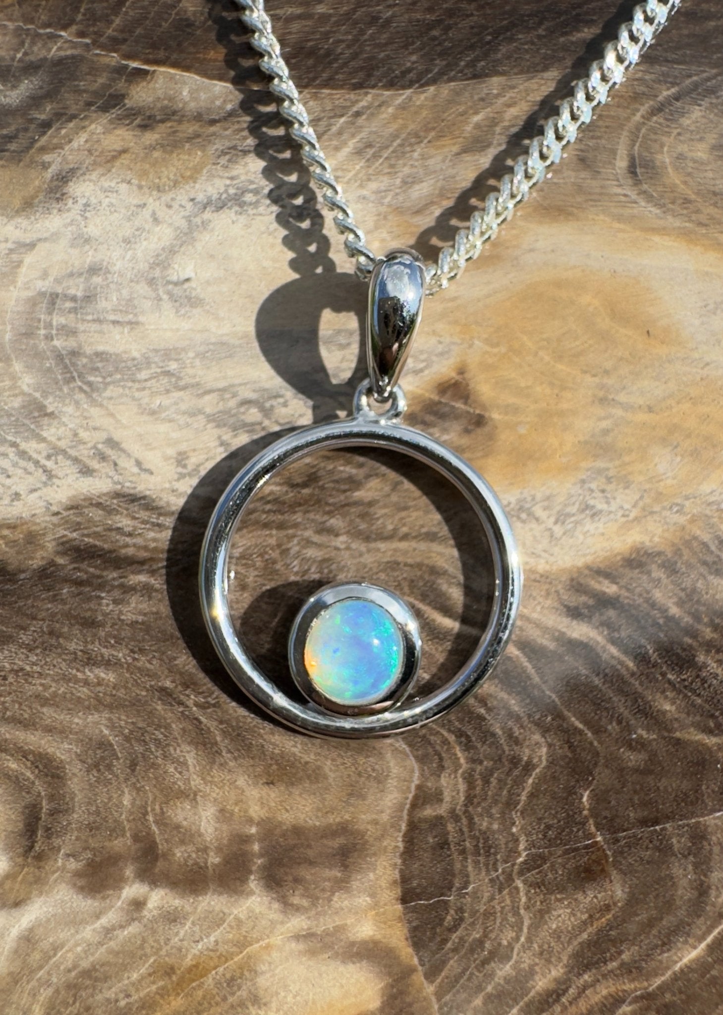 Wollemi Light ~ 0.5ct Solid Coober Pedy Crystal Opal 925 Sterling Silver Pendant Necklace
