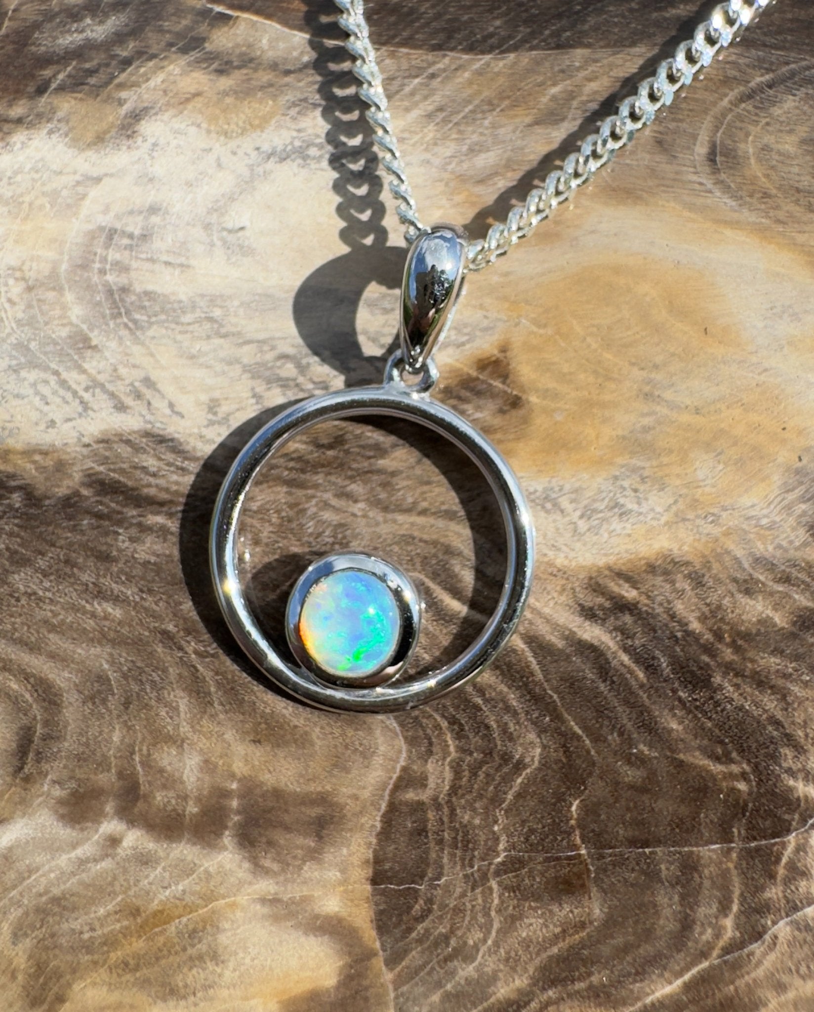 Wollemi Light ~ 0.5ct Solid Coober Pedy Crystal Opal 925 Sterling Silver Pendant Necklace