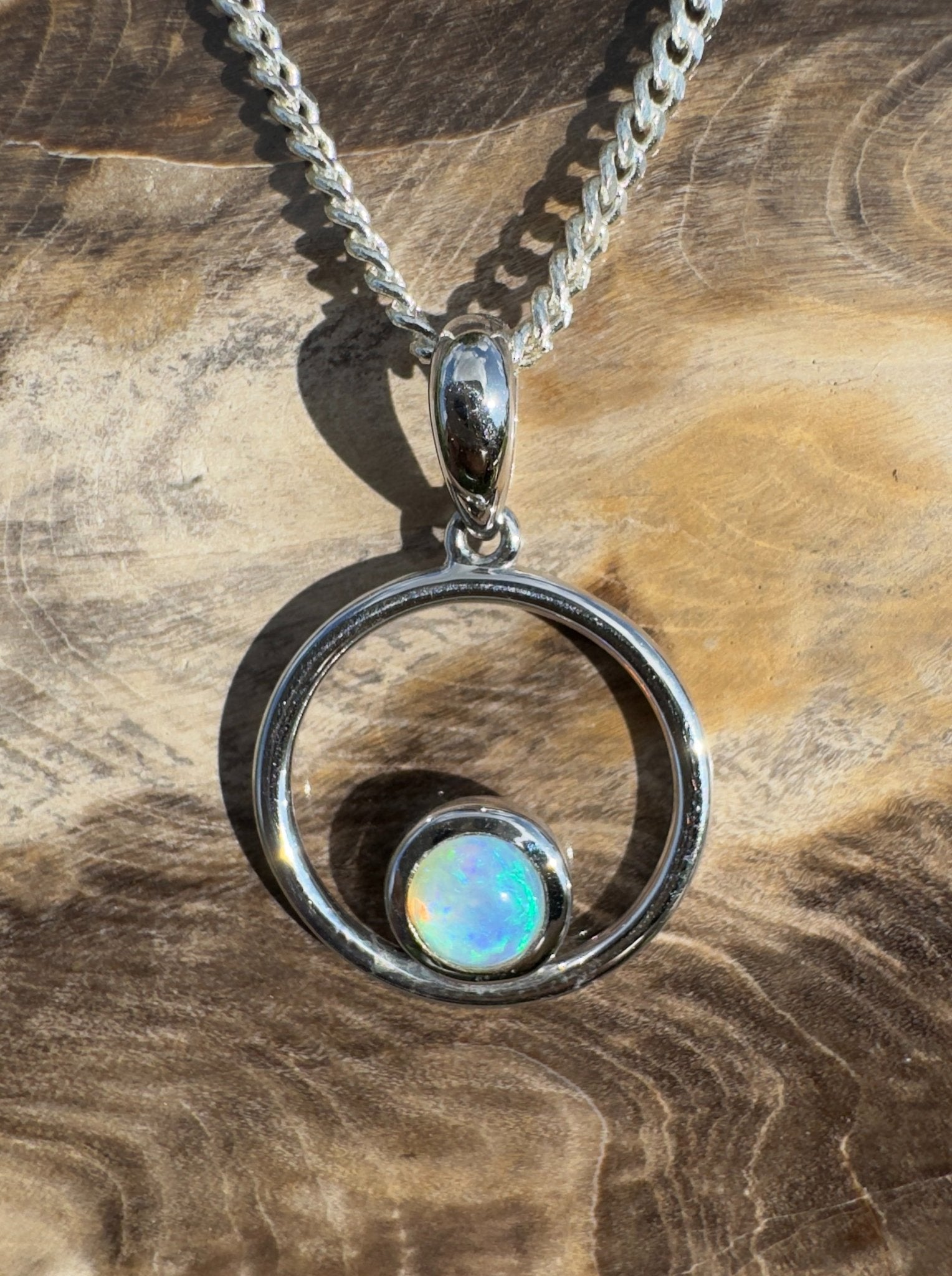 Wollemi Light ~ 0.5ct Solid Coober Pedy Crystal Opal 925 Sterling Silver Pendant Necklace