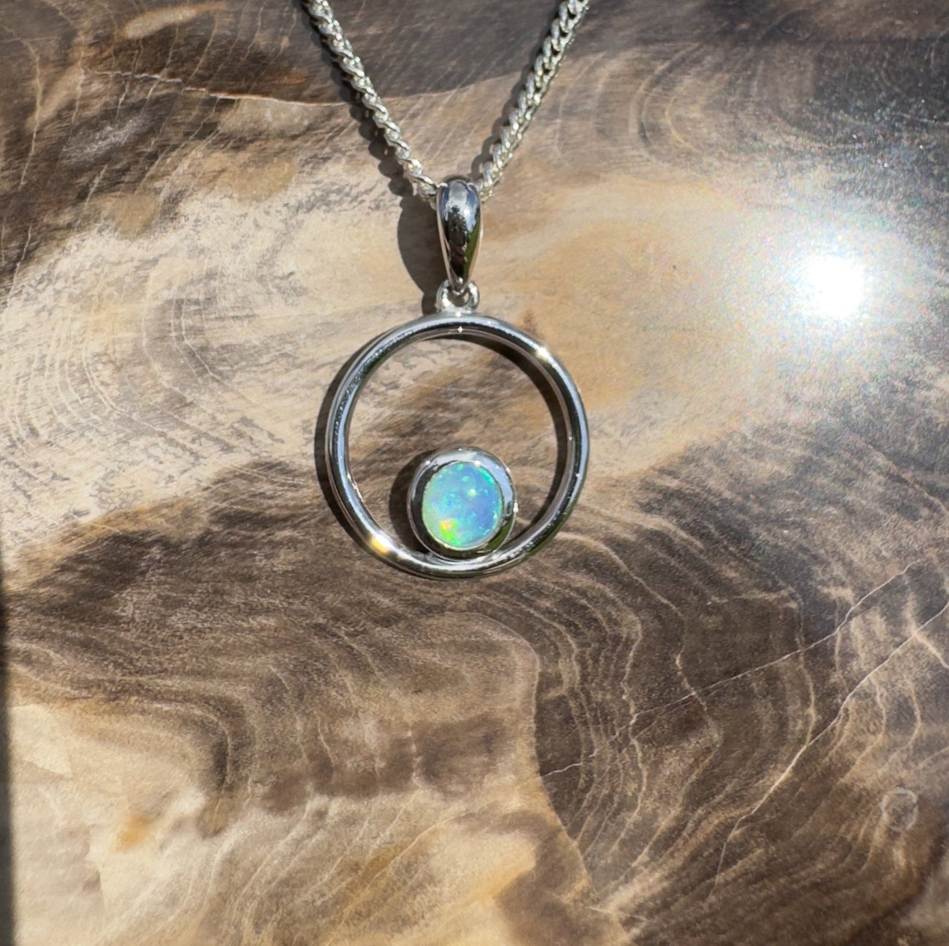 Wollemi Light ~ 0.5ct Solid Coober Pedy Crystal Opal 925 Sterling Silver Pendant Necklace