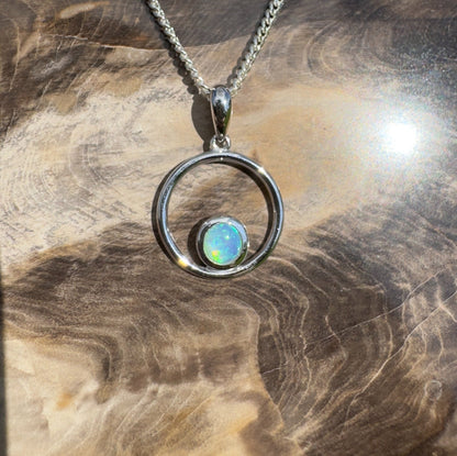 Wollemi Light ~ 0.5ct Solid Coober Pedy Crystal Opal 925 Sterling Silver Pendant Necklace