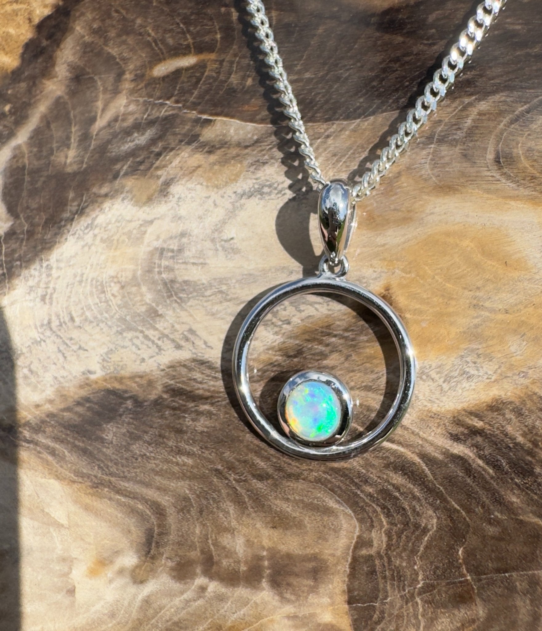 Wollemi Light ~ 0.5ct Solid Coober Pedy Crystal Opal 925 Sterling Silver Pendant Necklace