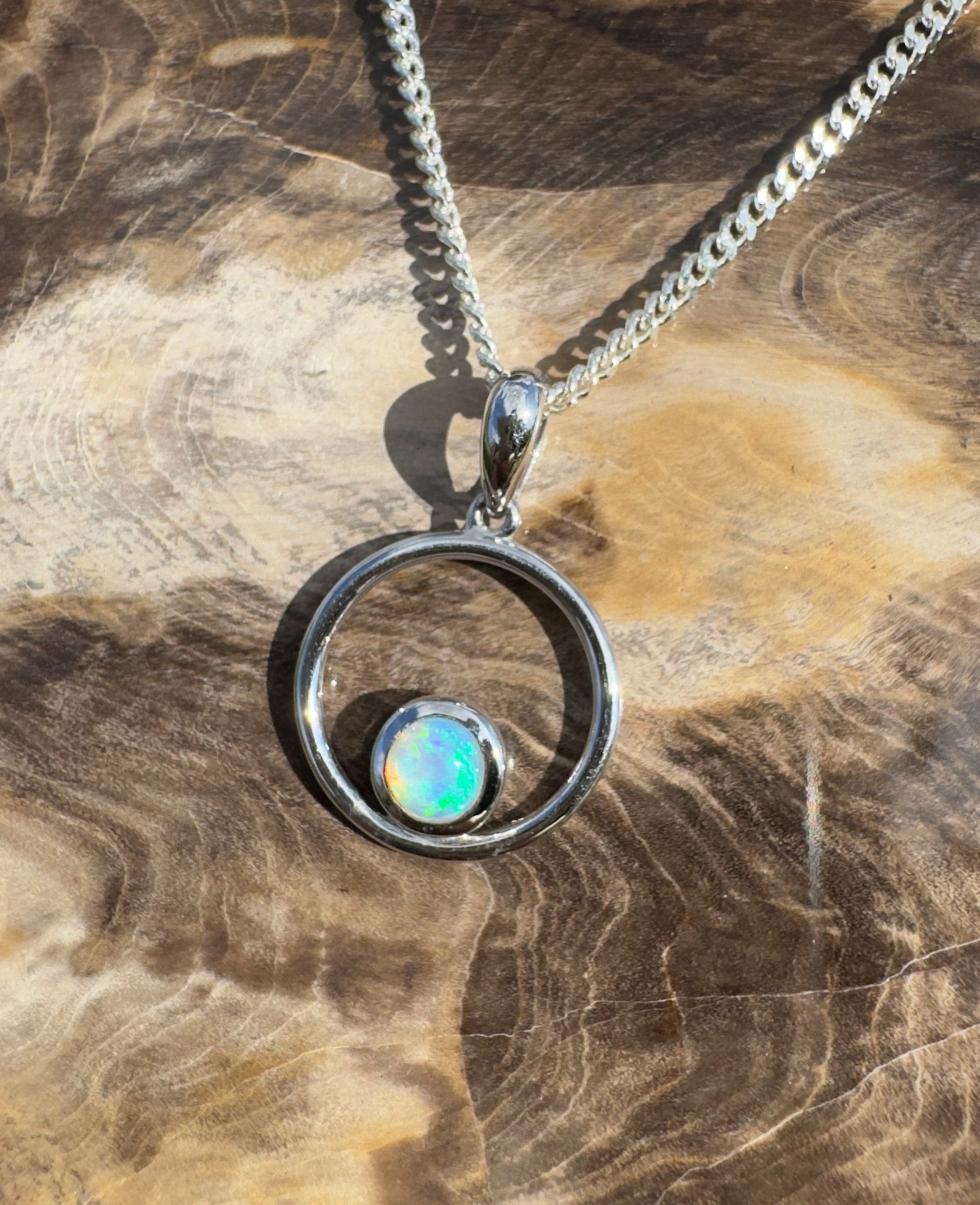 Wollemi Light ~ 0.5ct Solid Coober Pedy Crystal Opal 925 Sterling Silver Pendant Necklace