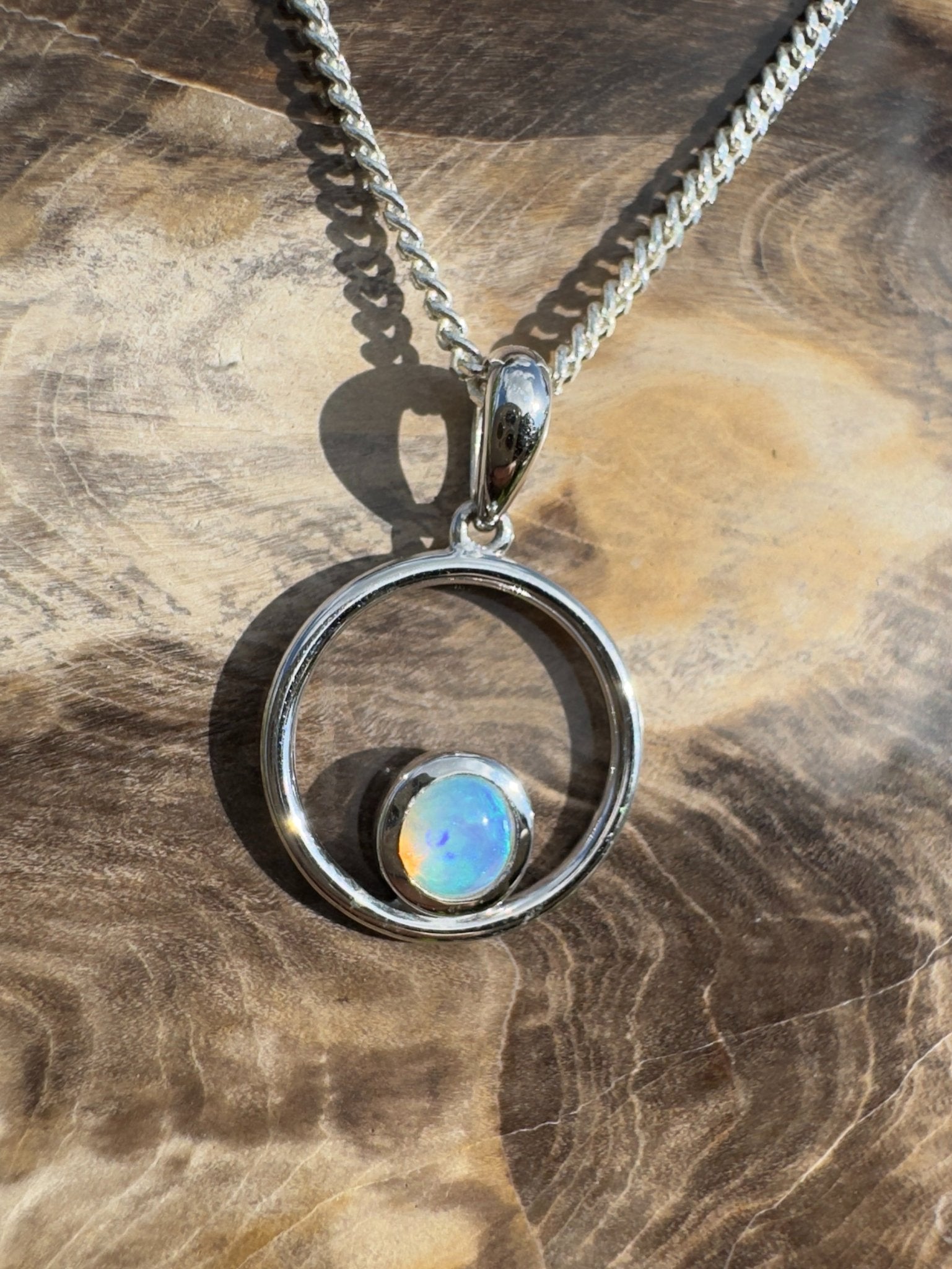 Wollemi Light ~ 0.5ct Solid Coober Pedy Crystal Opal 925 Sterling Silver Pendant Necklace