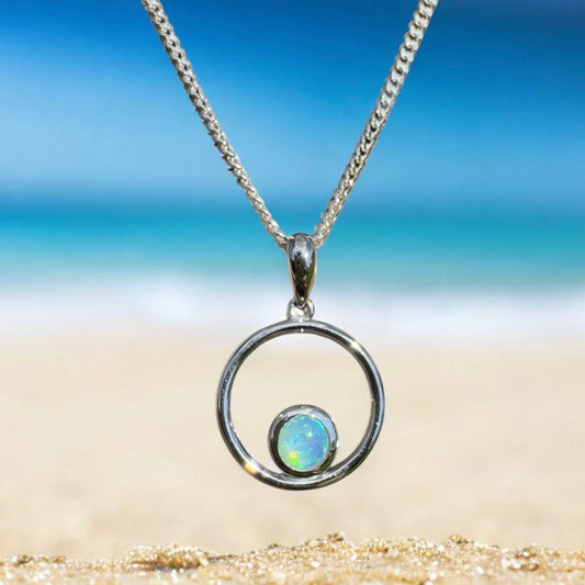 Wollemi Light ~ 0.5ct Solid Coober Pedy Crystal Opal 925 Sterling Silver Pendant Necklace