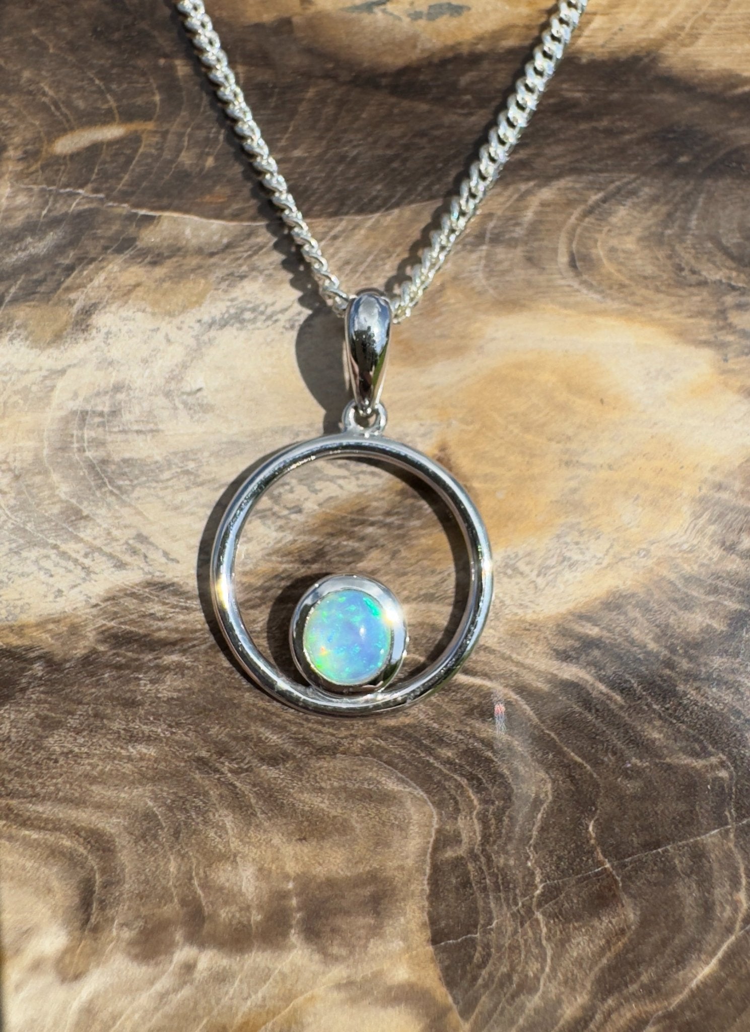 Wollemi Light ~ 0.5ct Solid Coober Pedy Crystal Opal 925 Sterling Silver Pendant Necklace